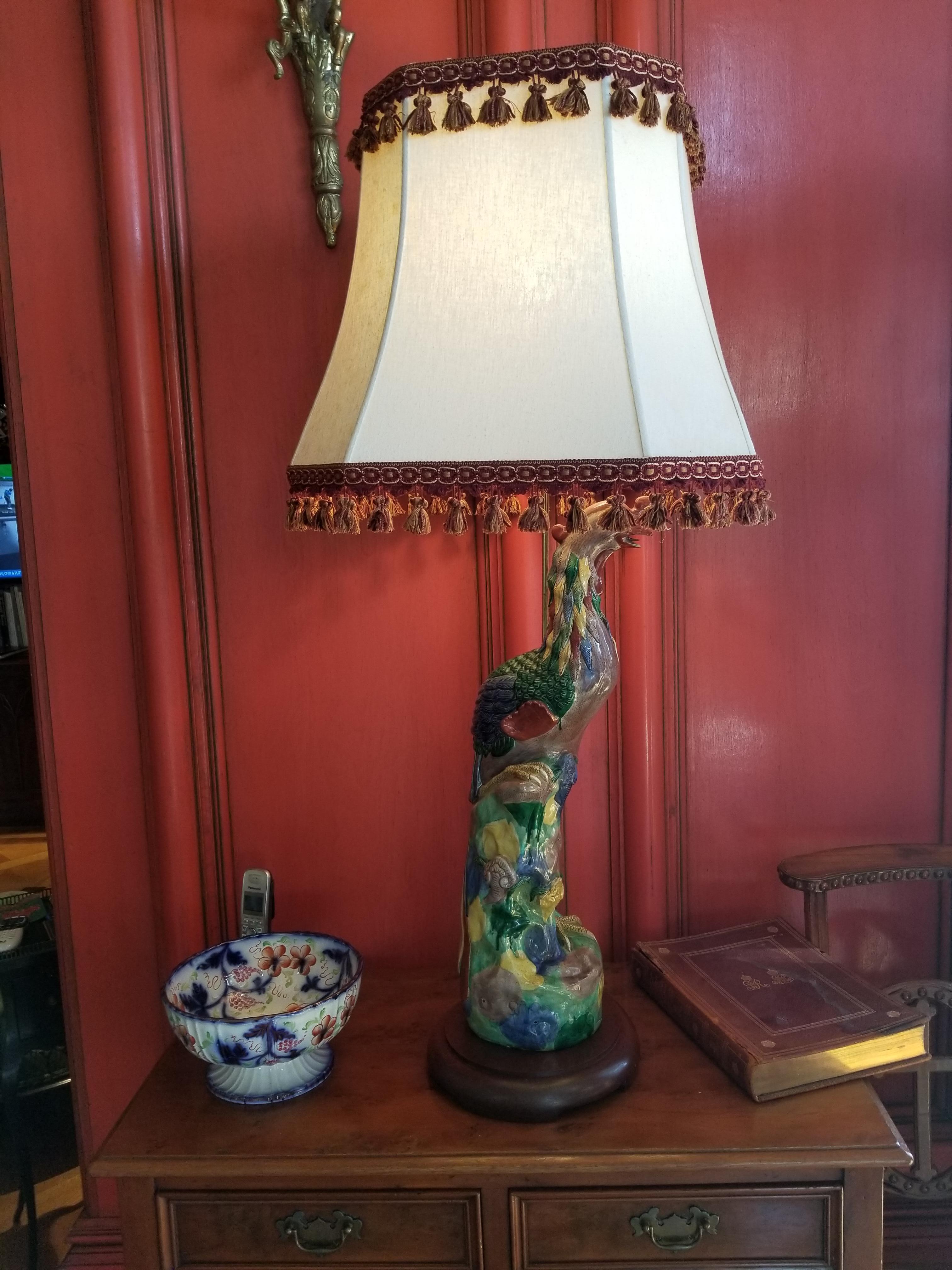 American Pair of Large Porcelain Birds Made into Lamps, 20th Century For Sale