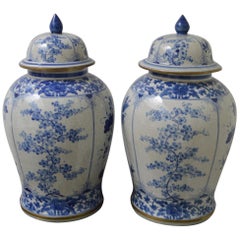 Pair of Large Porcelain Chinese Ginger Jars, circa 1900, Four Floral Facades