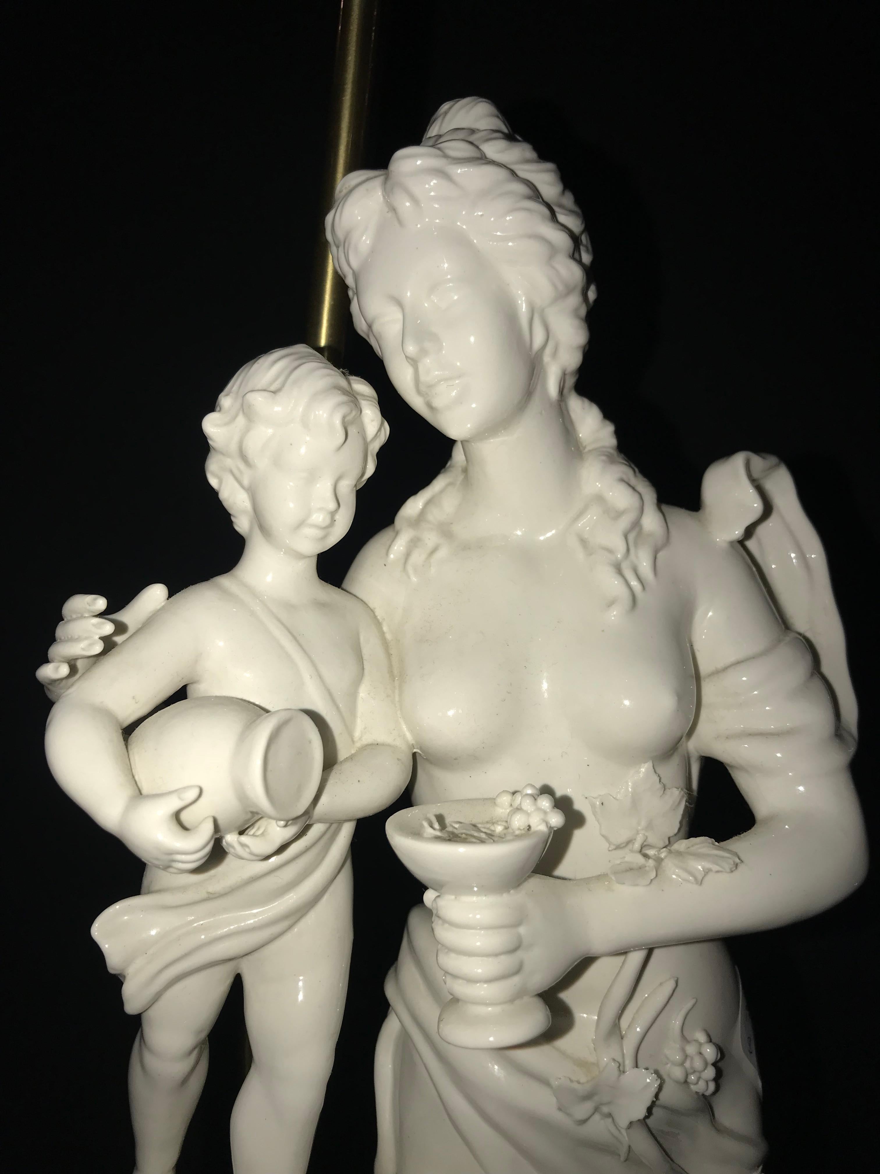 Pair of Large Porcelain Figural Opposing Bare Brested Woman & Angel Table Lamps 6