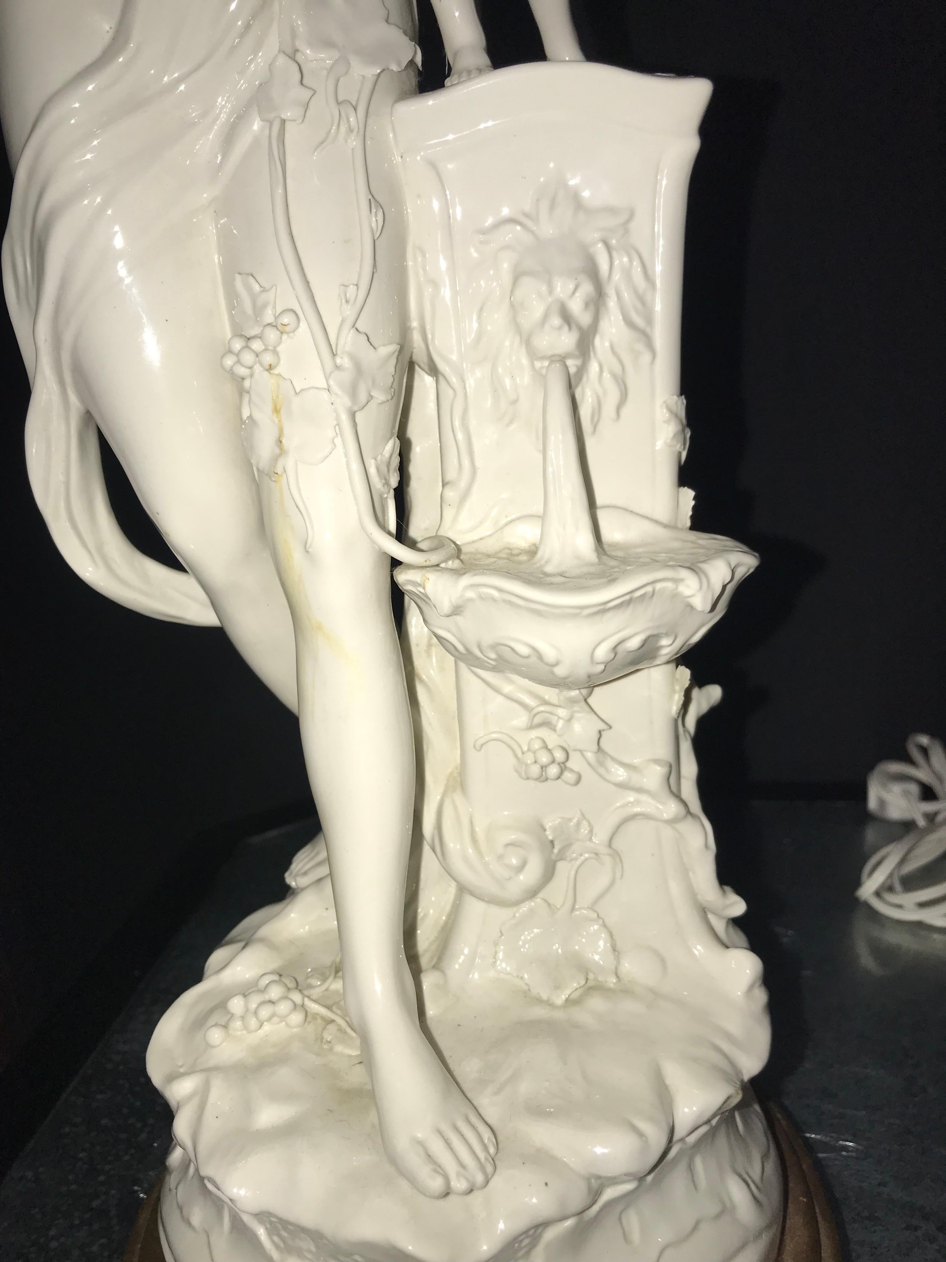 Pair of Large Porcelain Figural Opposing Bare Brested Woman & Angel Table Lamps 7