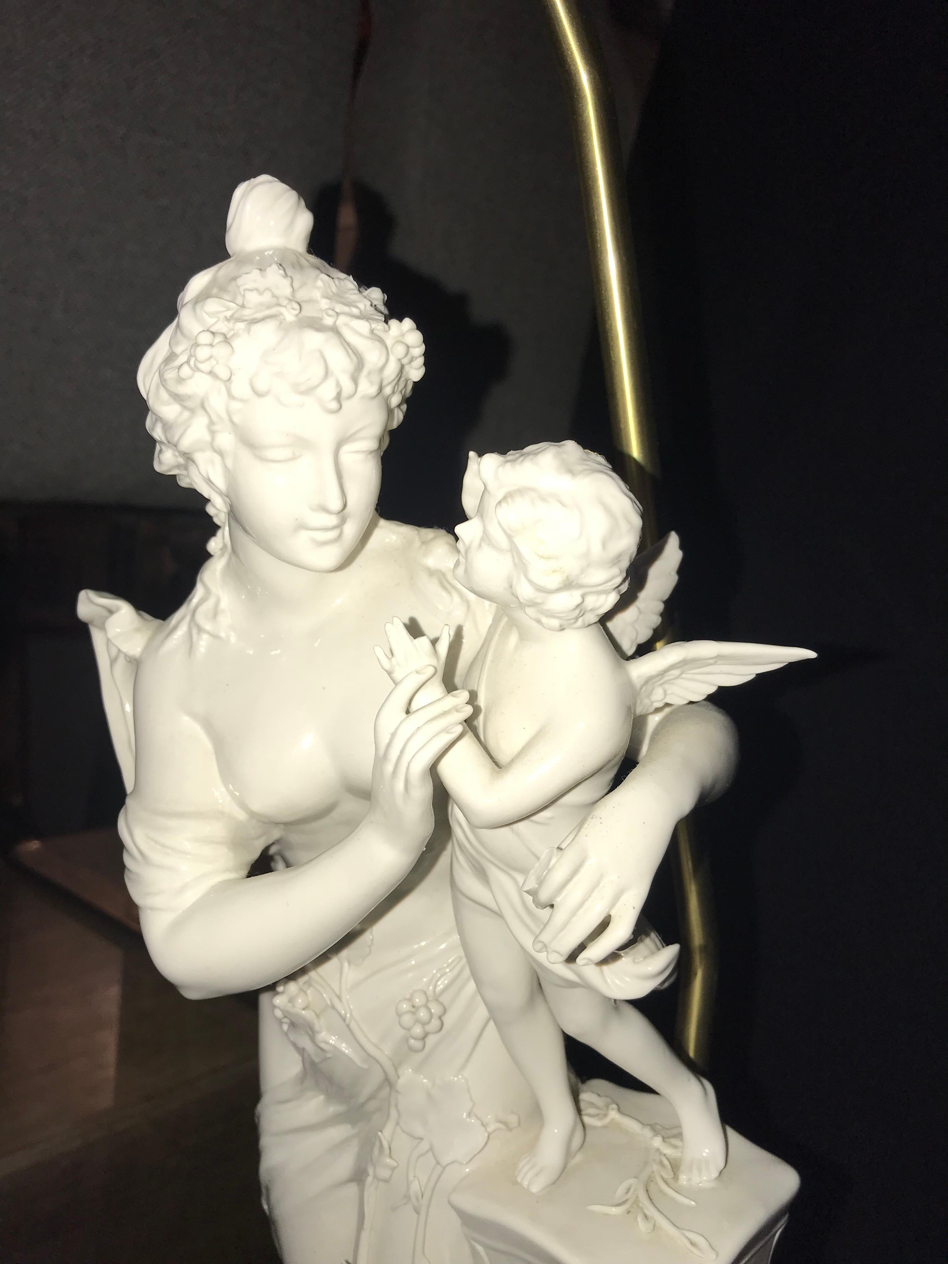 Pair of Large Porcelain Figural Opposing Bare Brested Woman & Angel Table Lamps 2
