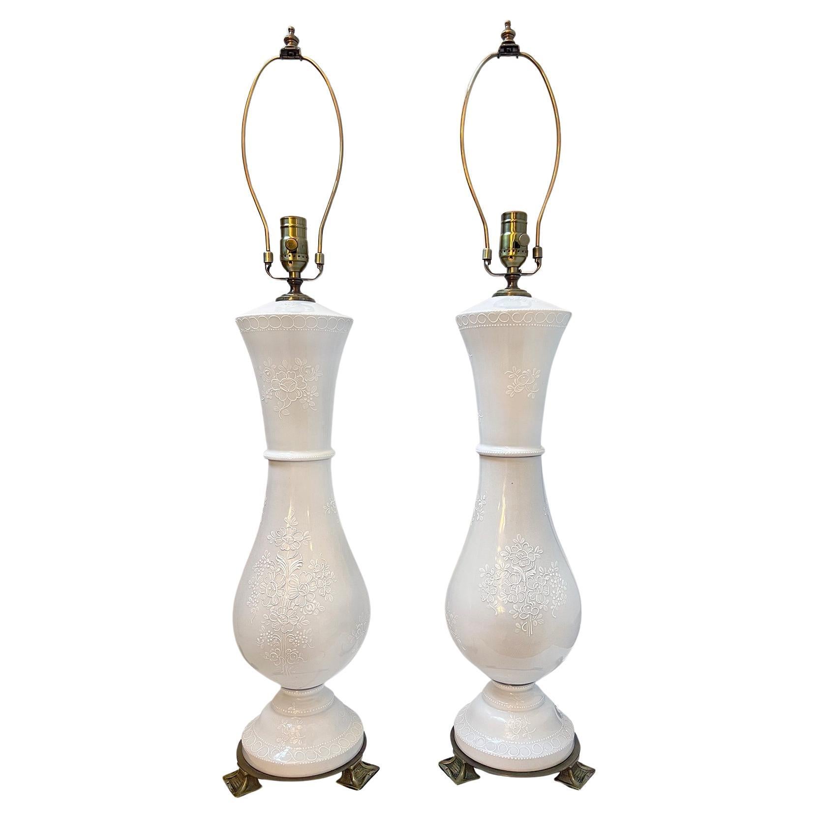 Pair of Large Porcelain Lamps For Sale
