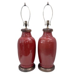 Pair of Large Porcelain Lamps