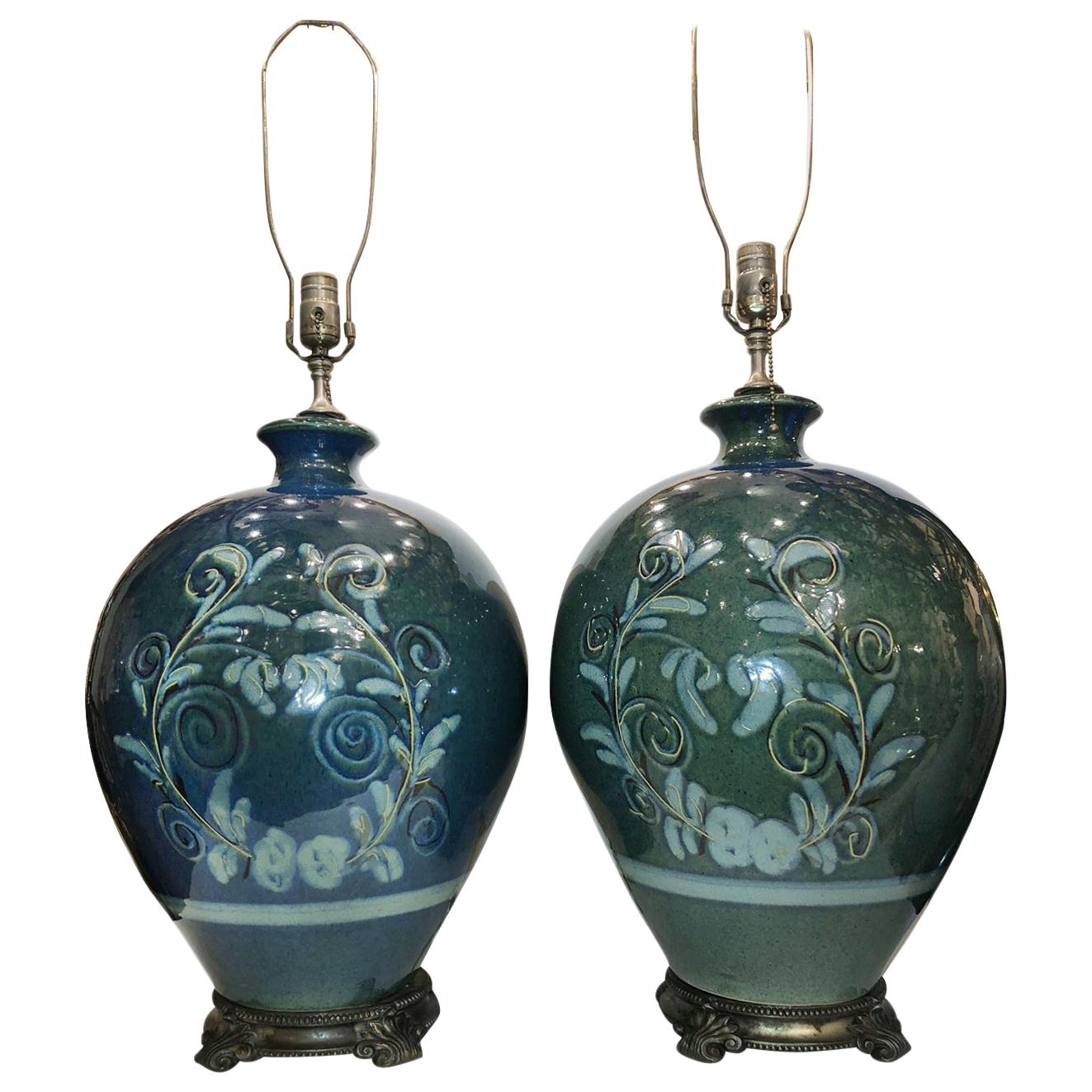 Pair of Large Porcelain Table Lamps