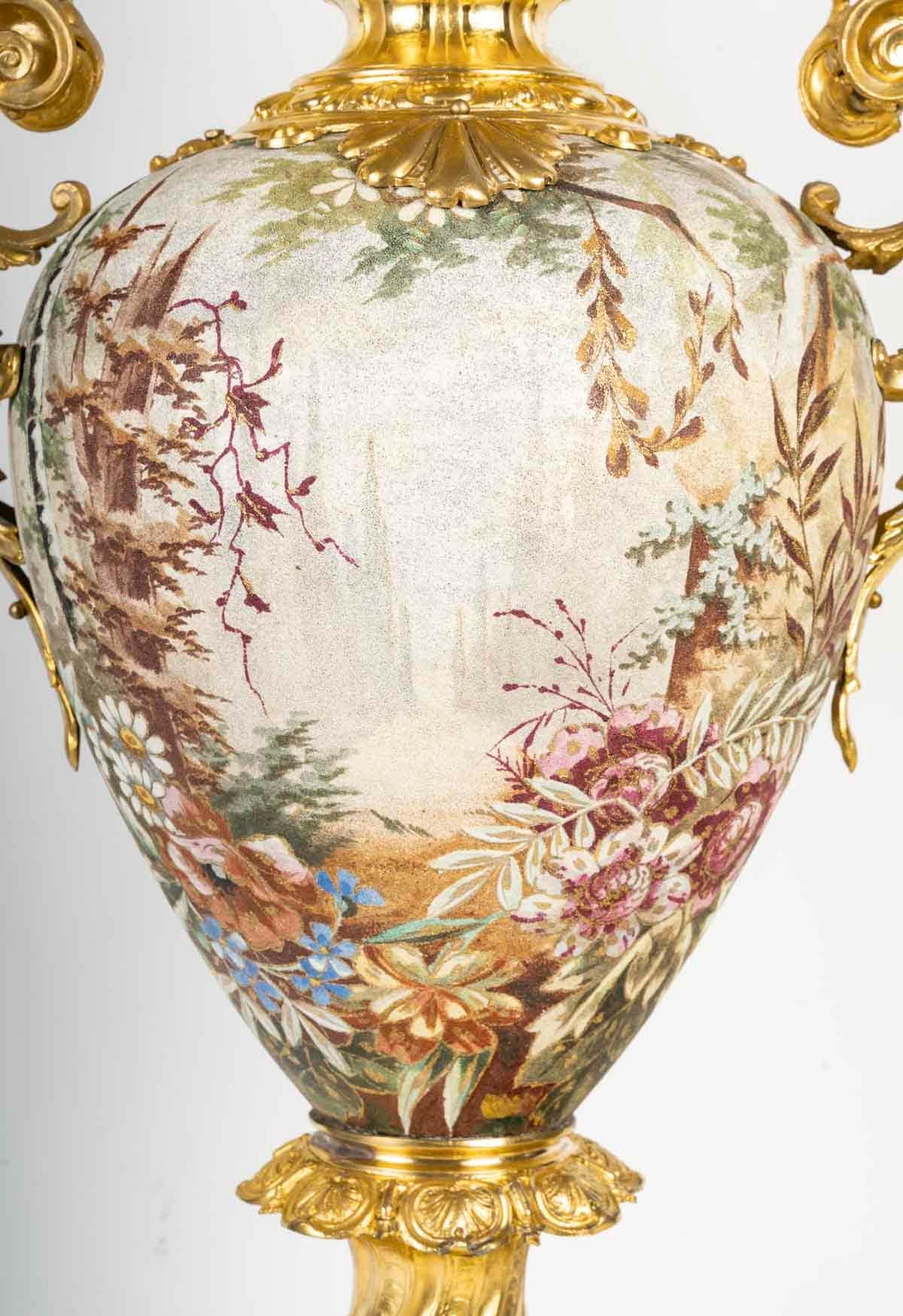 Pair of Large Porcelain Vases, Gilded Metal Mount, Napoleon III Period. 1