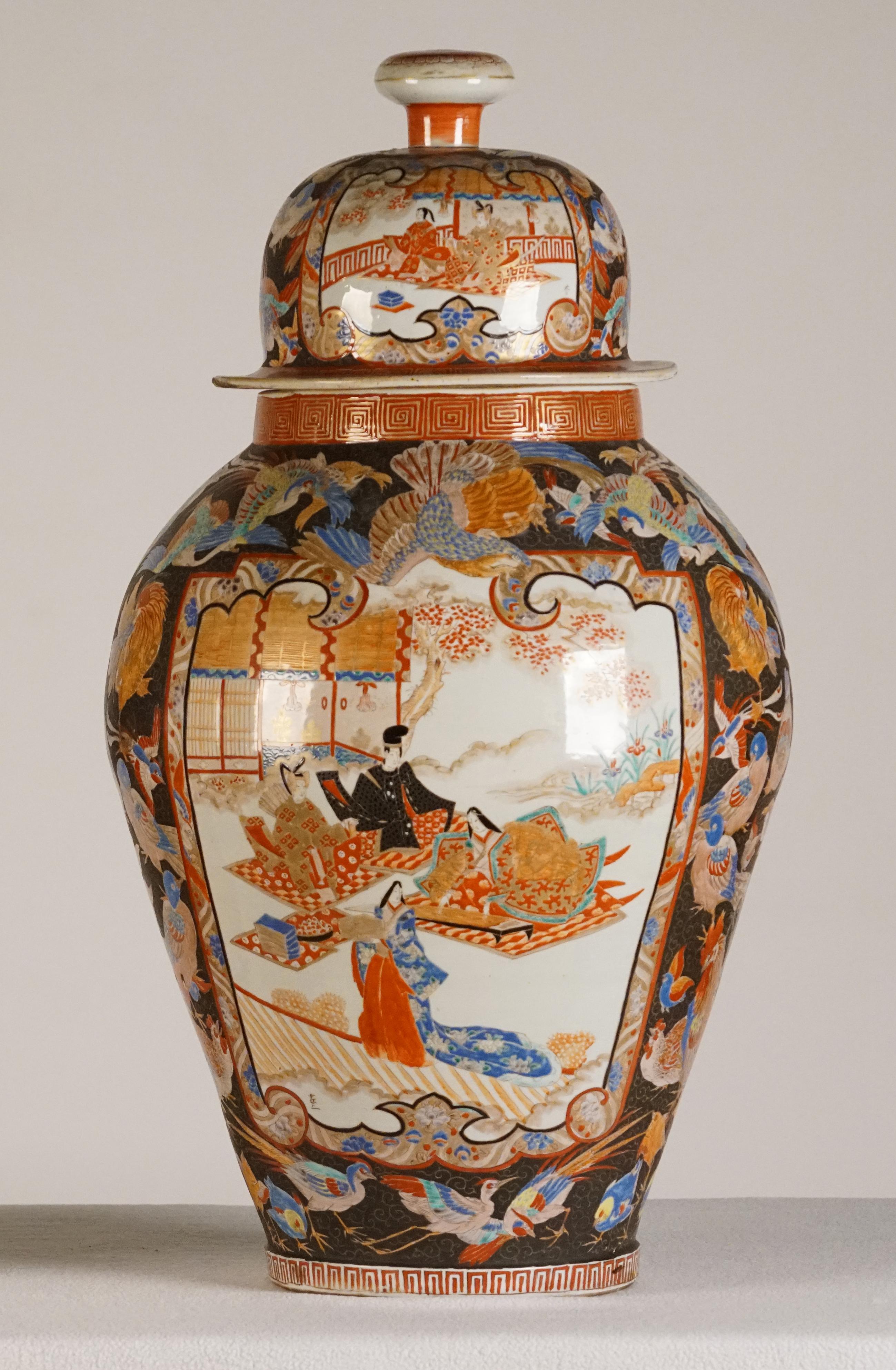 Japanese Pair of Large Porcelain Vases Kutani Period For Sale