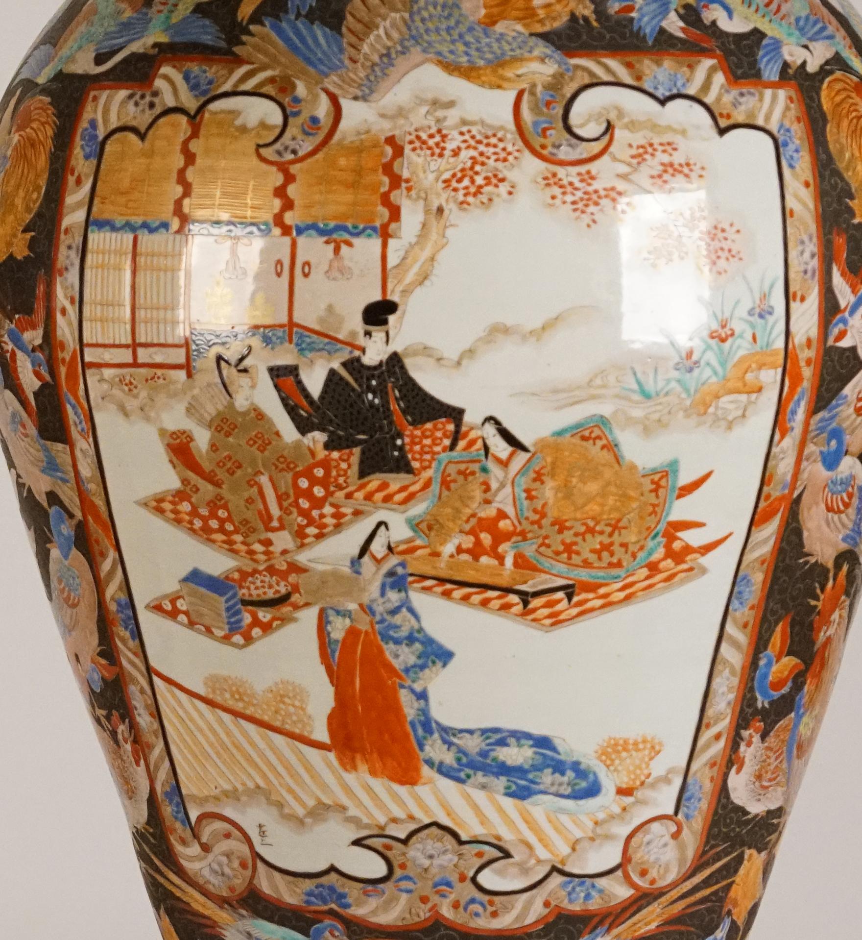 Pair of Large Porcelain Vases Kutani Period In Good Condition For Sale In Sheffield, MA
