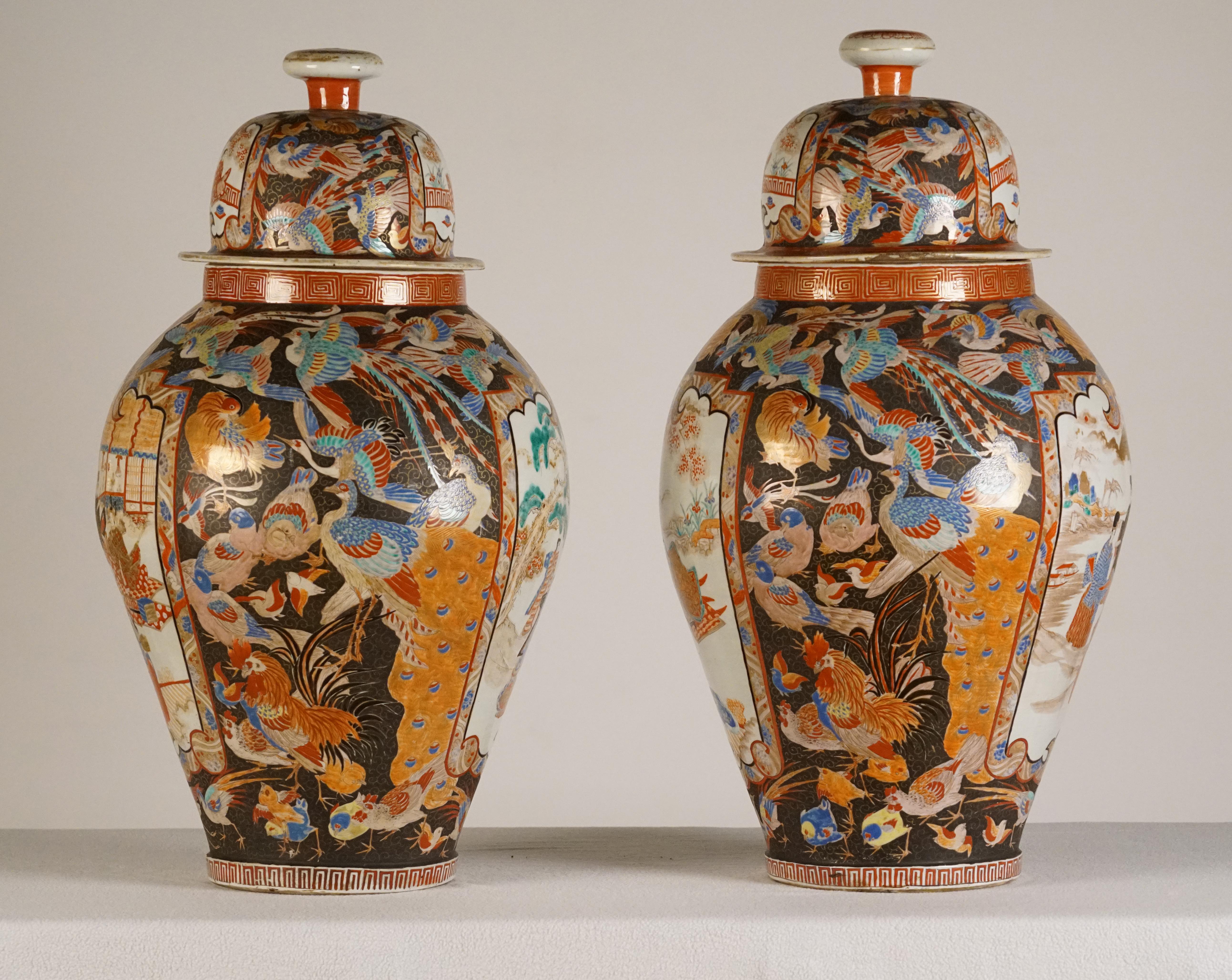 Mid-19th Century Pair of Large Porcelain Vases Kutani Period For Sale