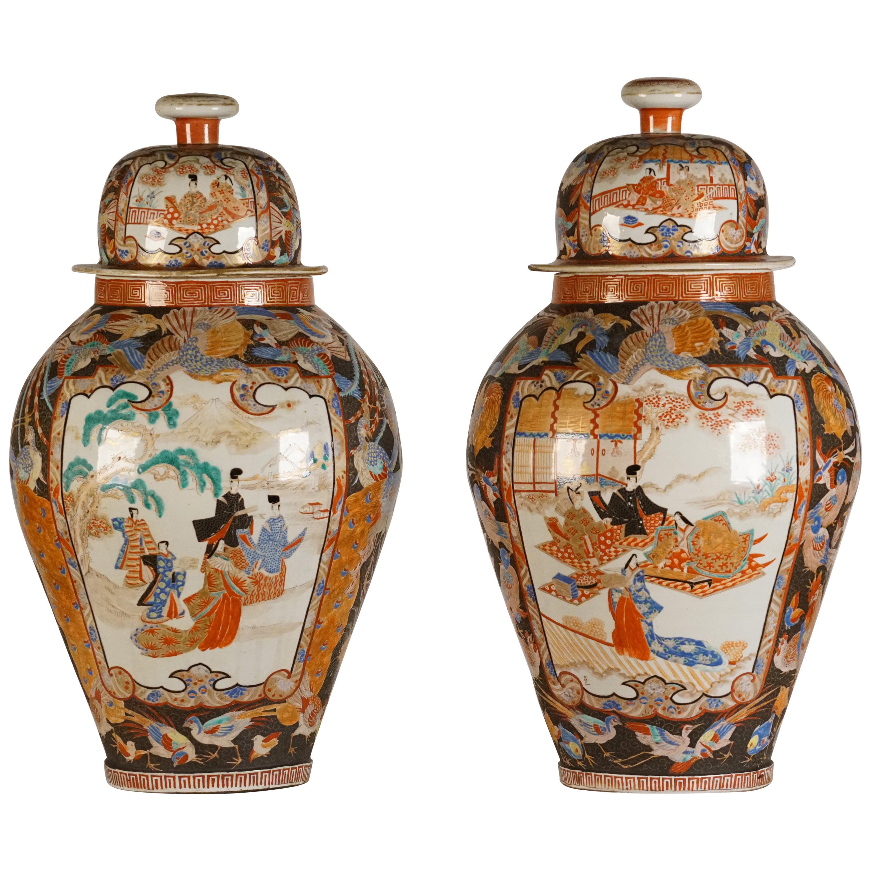 Pair of Large Porcelain Vases Kutani Period For Sale