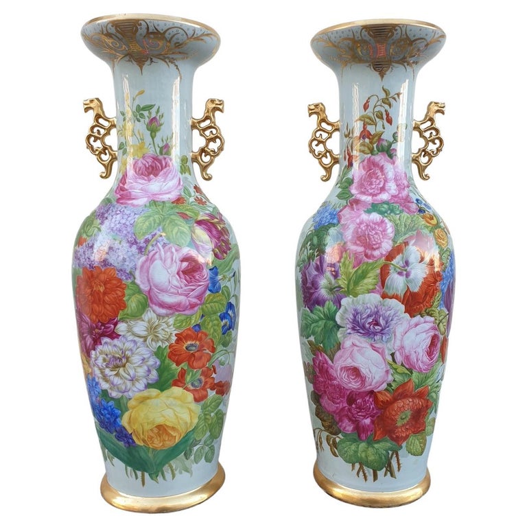 Pair of Large Porcelain Vases, Mid Xixth Century For Sale at 1stDibs