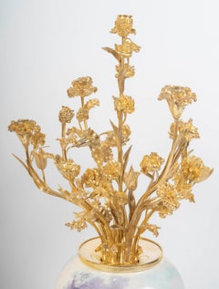 Pair of Large Porcelain Vases Surmounted by Gilt Bronze Bouquets, 19th Century.