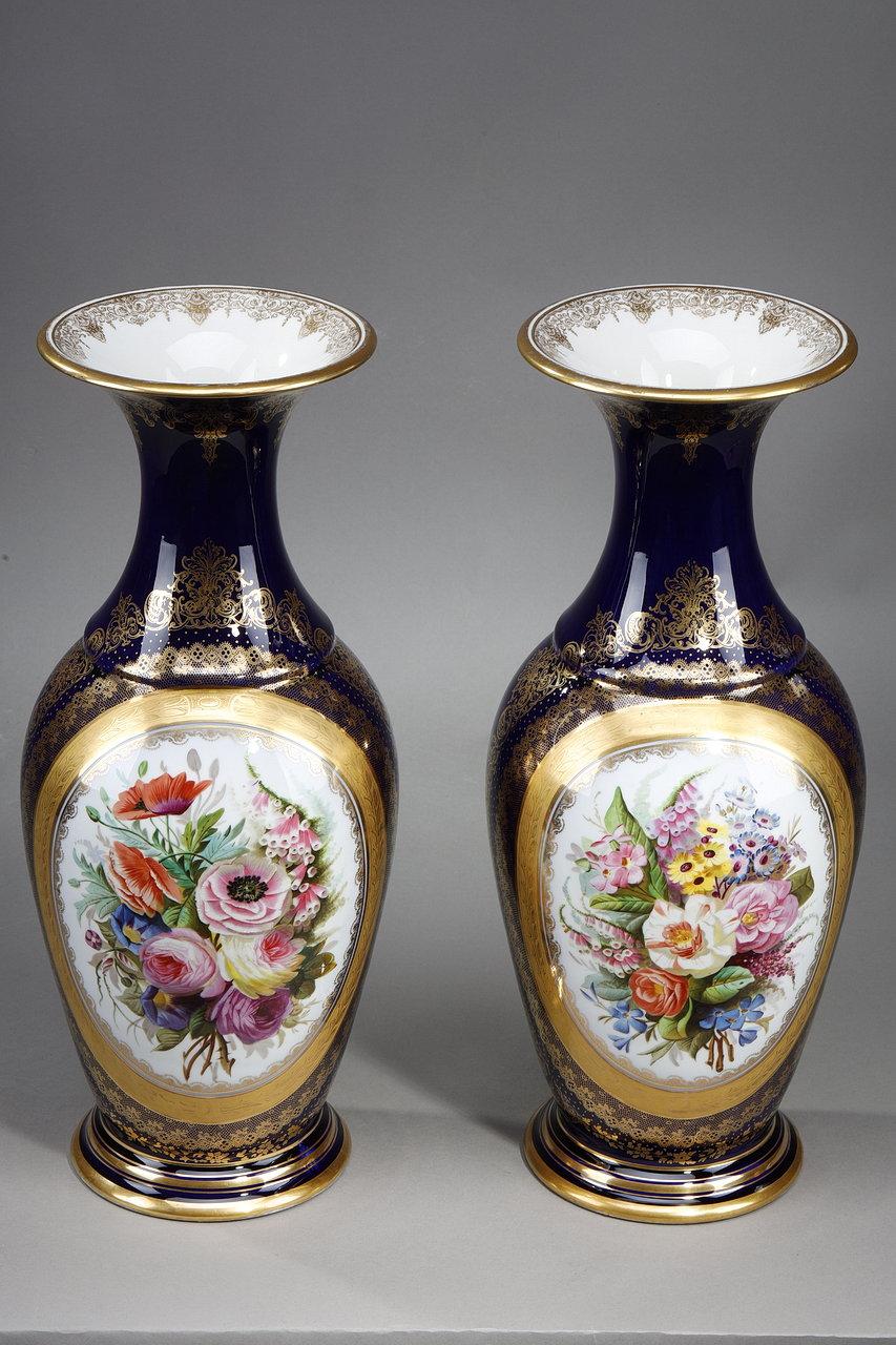 Pair of large porcelain vases with 