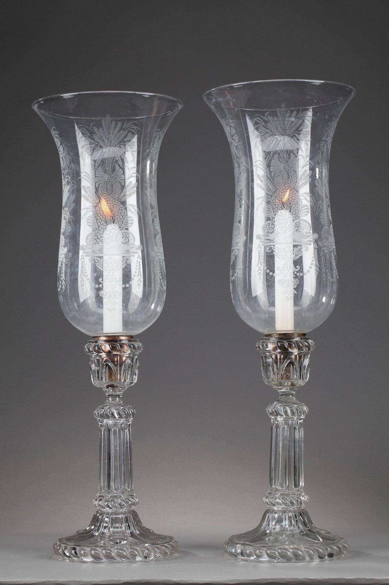 Pair of Large Portieux Crystal Candle Holders 10