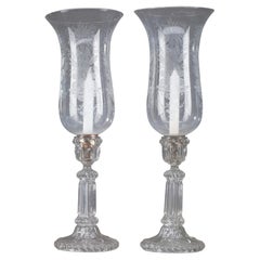 Pair of Large Portieux Crystal Candle Holders