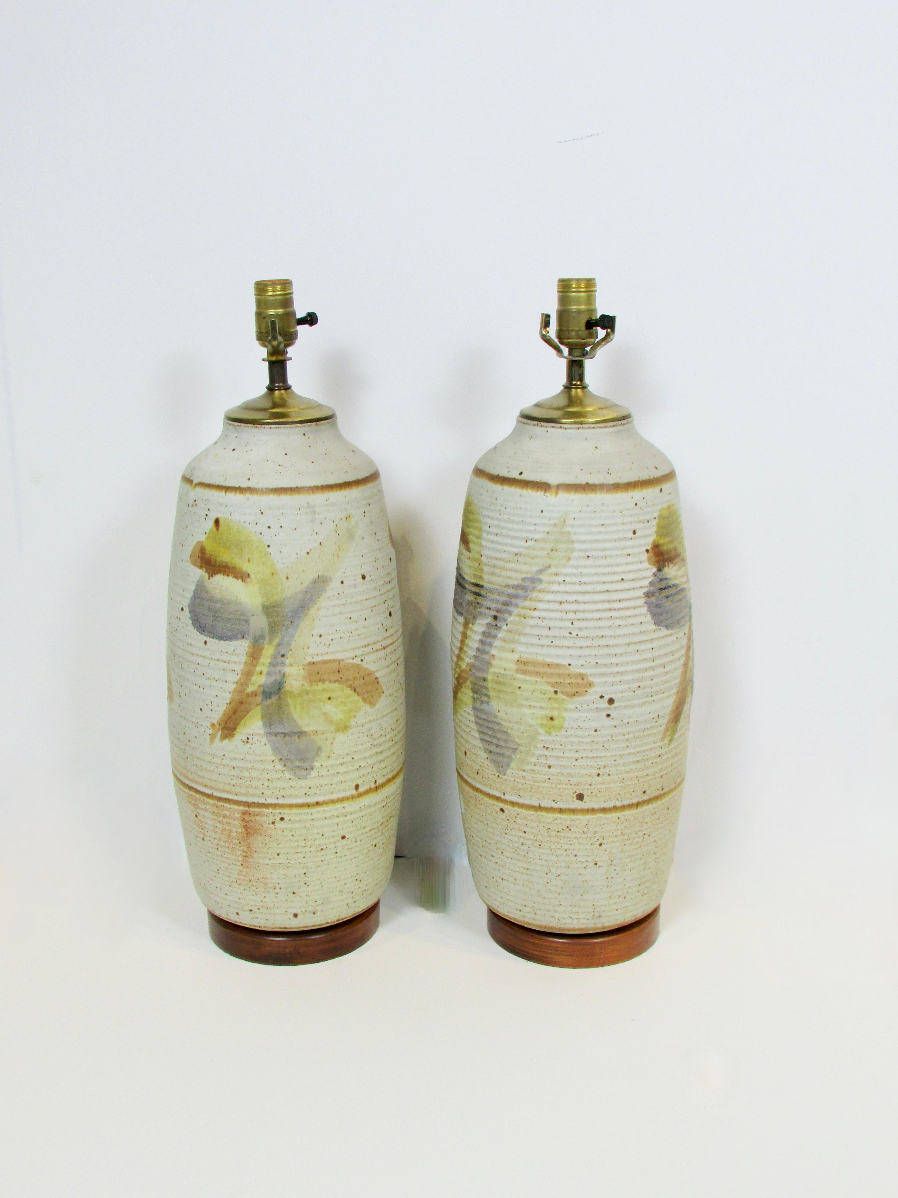 Mid-Century Modern Pair of Large pottery table lamps For Sale