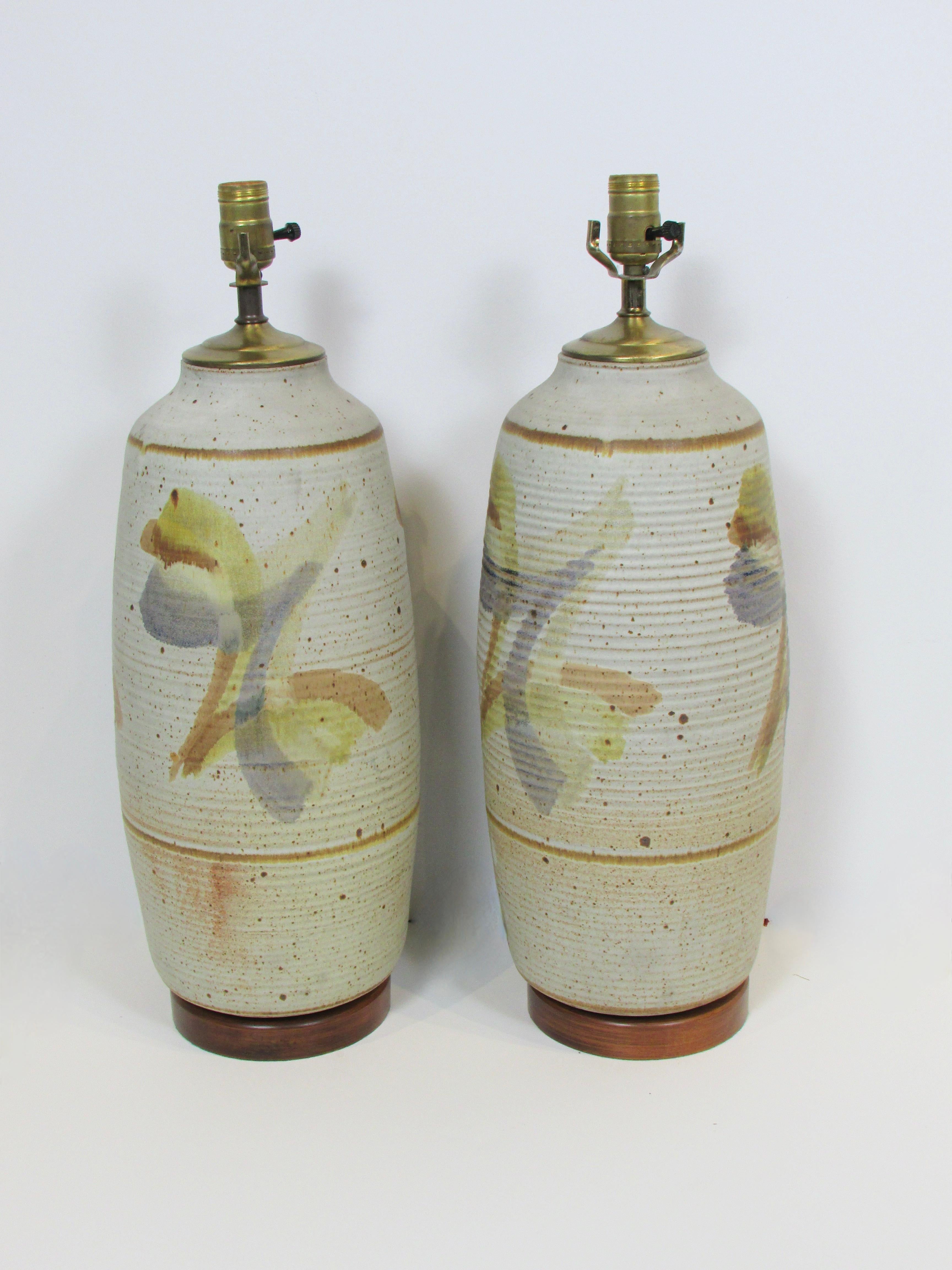 American Pair of Large pottery table lamps For Sale