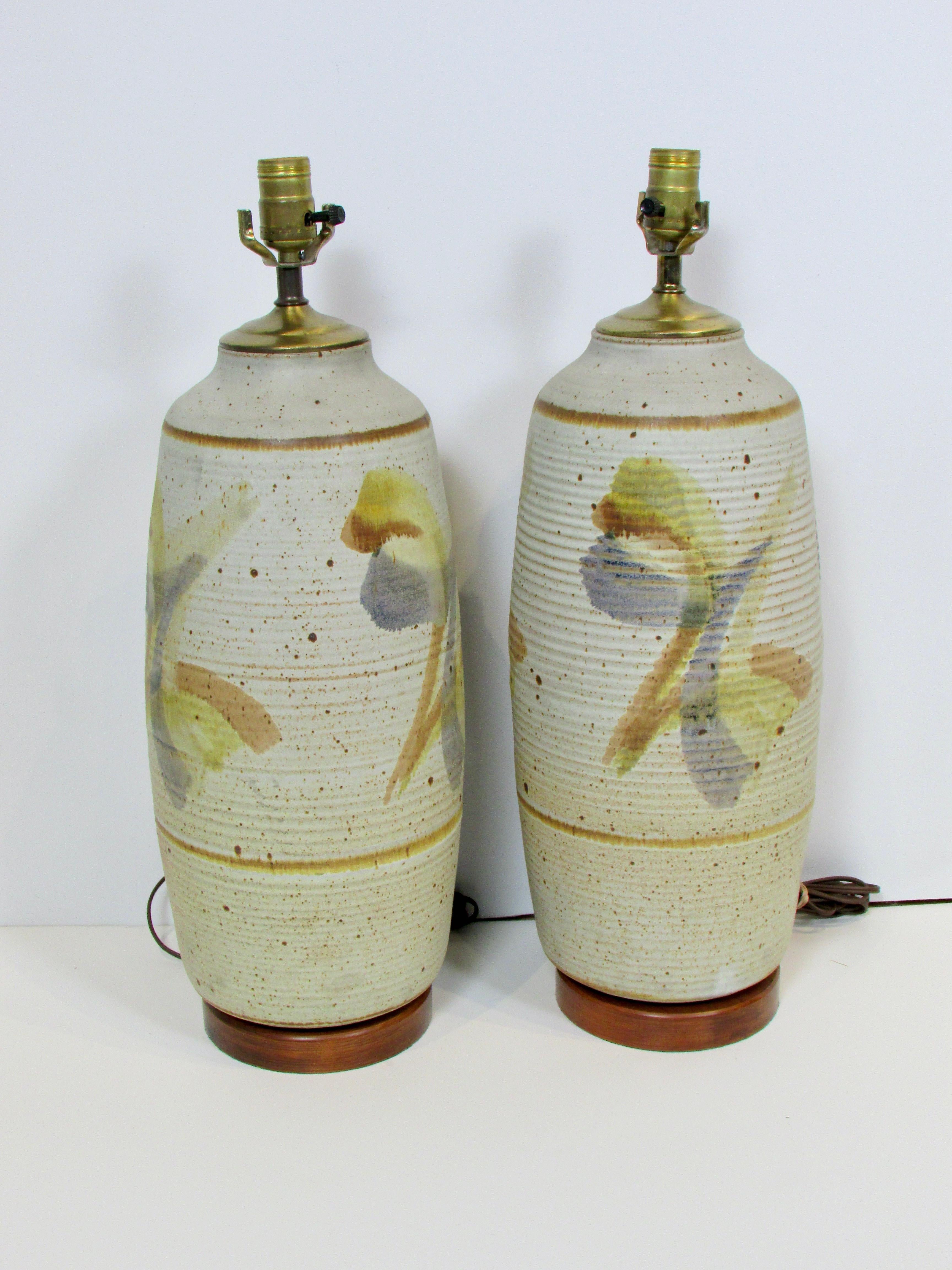 Hand-Crafted Pair of Large pottery table lamps For Sale