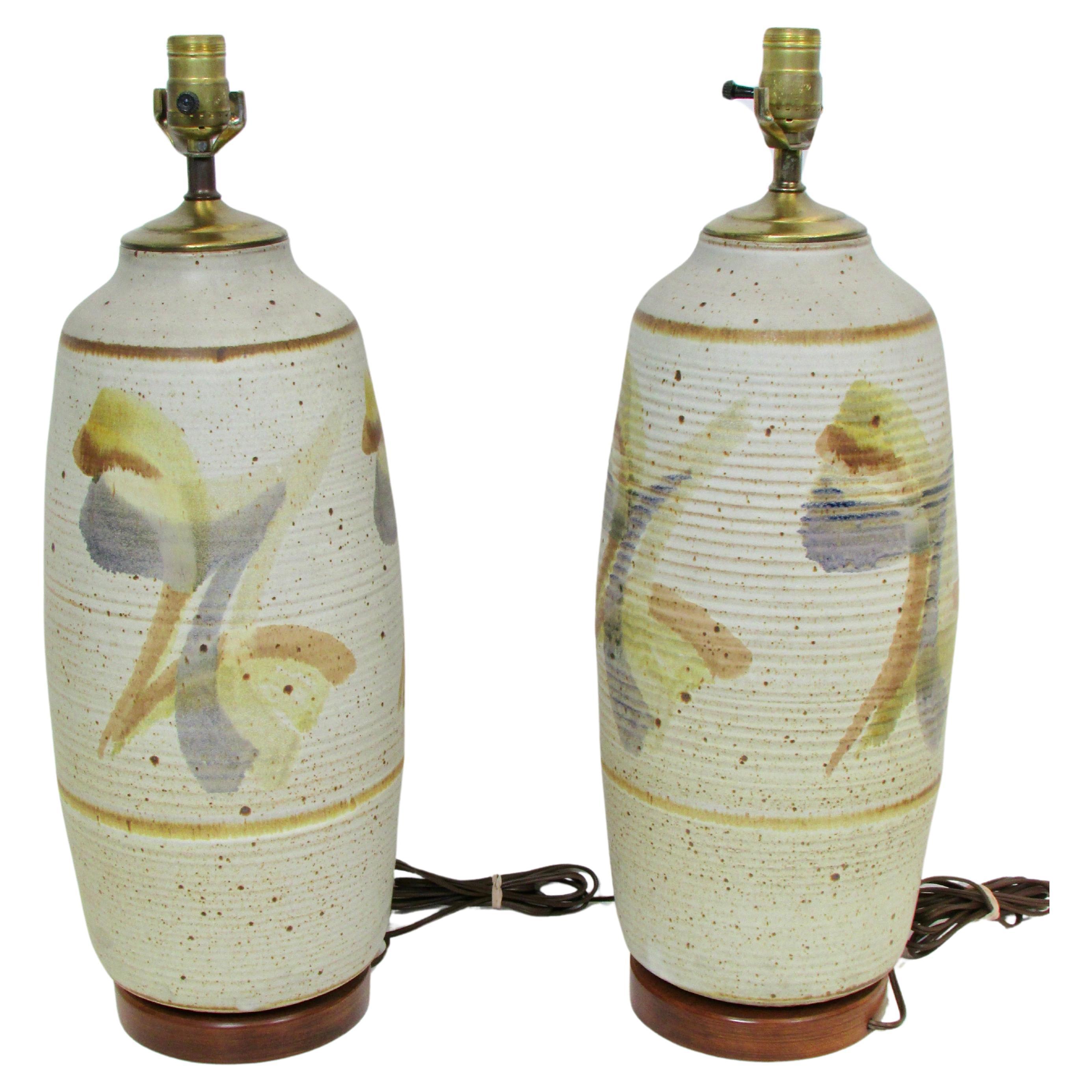 Pair of Large pottery table lamps