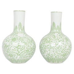 Pair of Large Qianlong Style Porcelain Bottle Vases, China, Mid 20th Century
