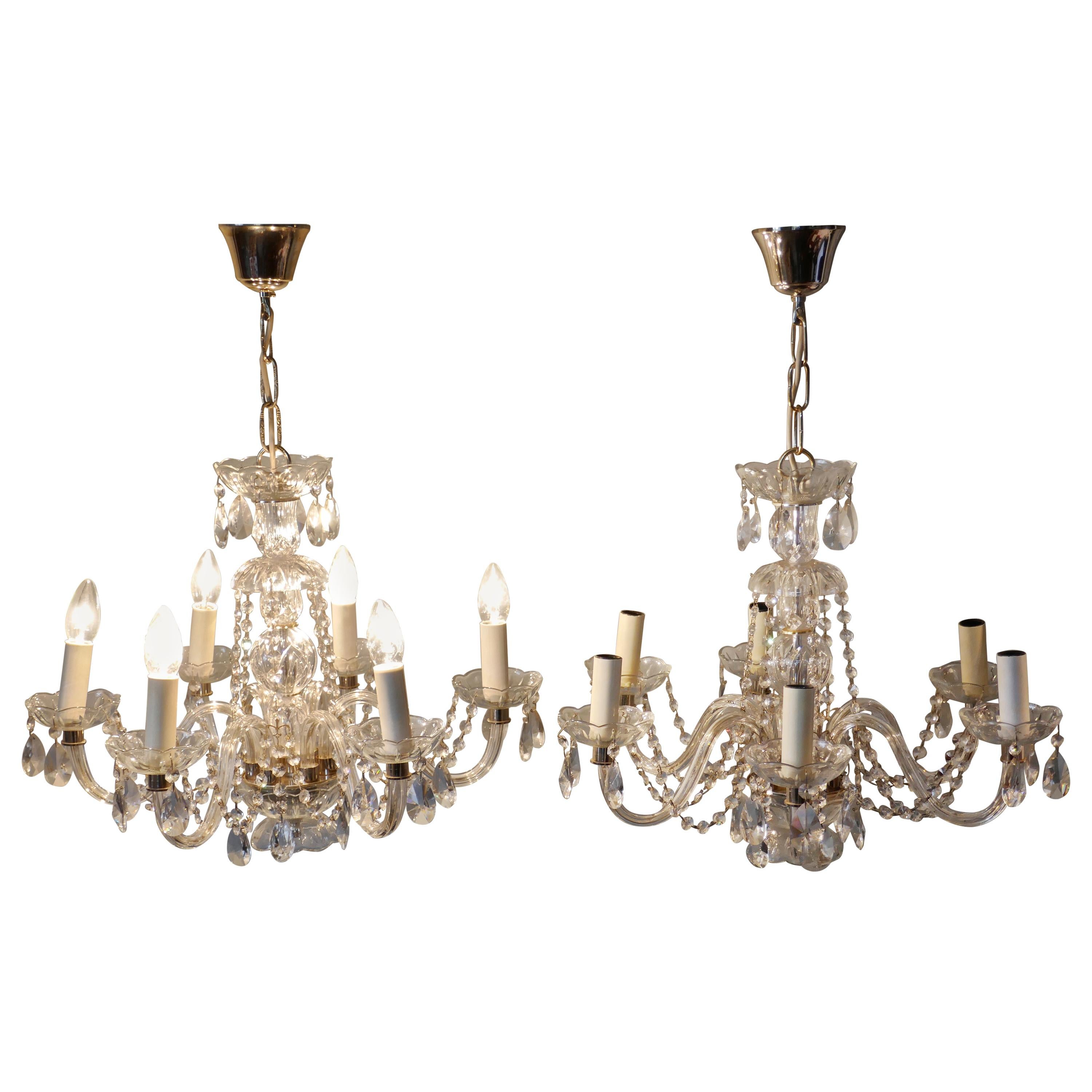 Pair of Large Rainbow Crystal 6 Branch Chandeliers