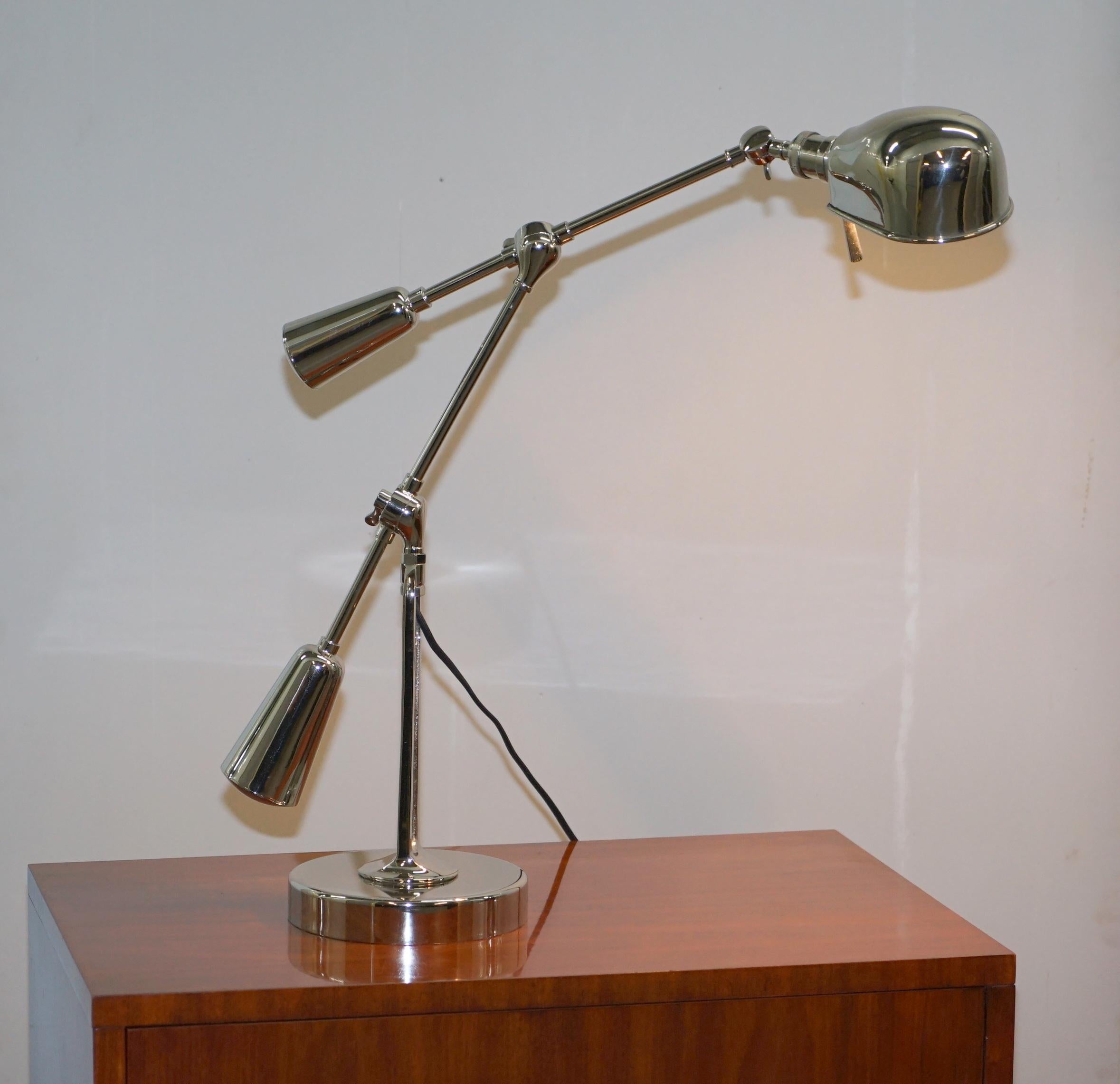Mid-Century Modern Pair of Large Ralph Lauren Boom Arm 1967 Articulated Table Lamps Tilt Functions