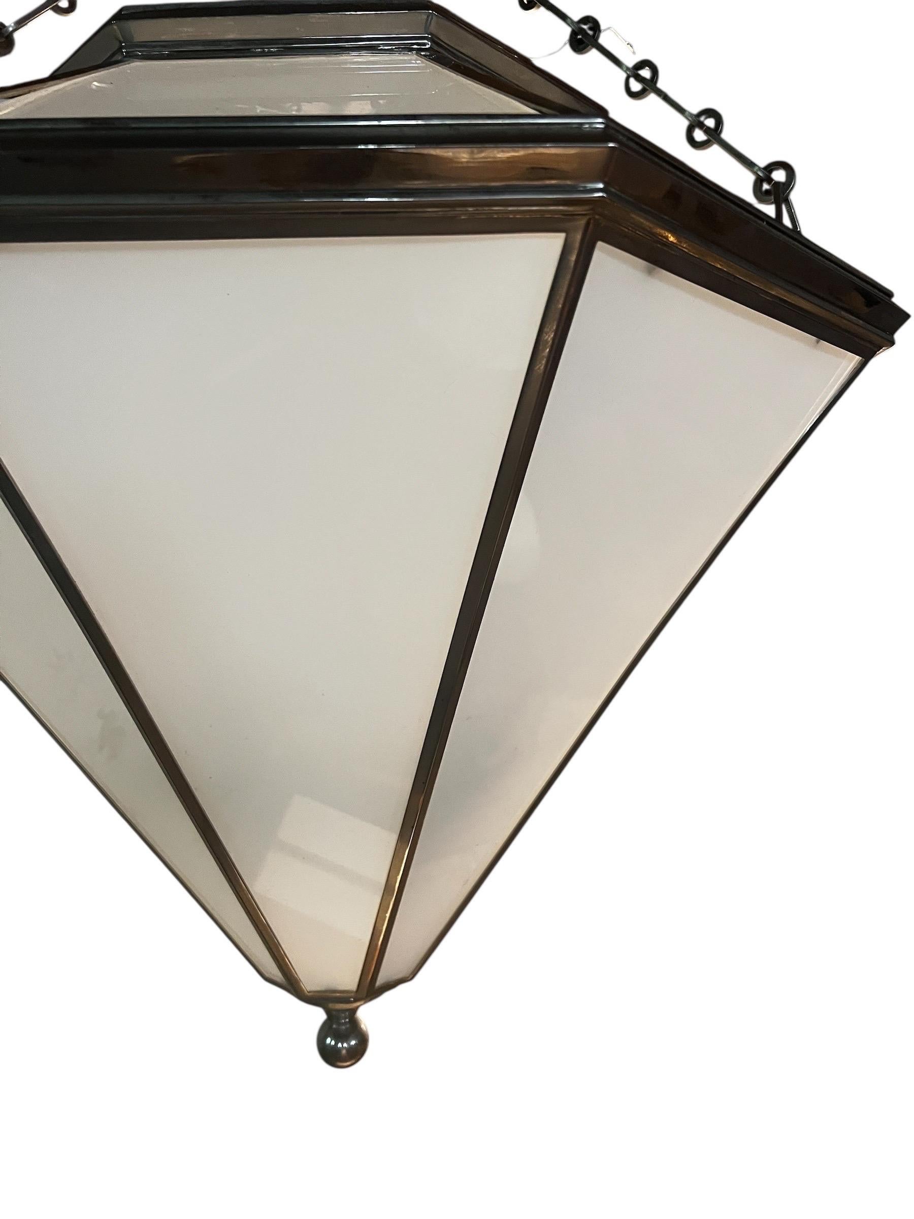 Art Deco Pair of Large Ralph Lauren Cannes Pendant/Chandeliers - Polished Nickel For Sale