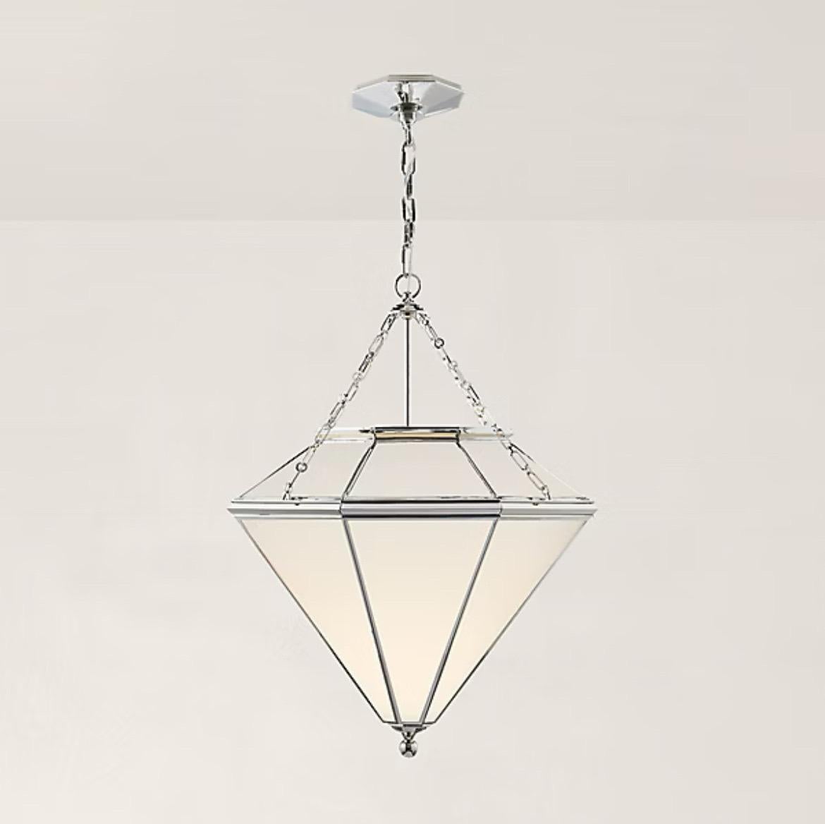 Contemporary Pair of Large Ralph Lauren Cannes Pendant/Chandeliers - Polished Nickel For Sale