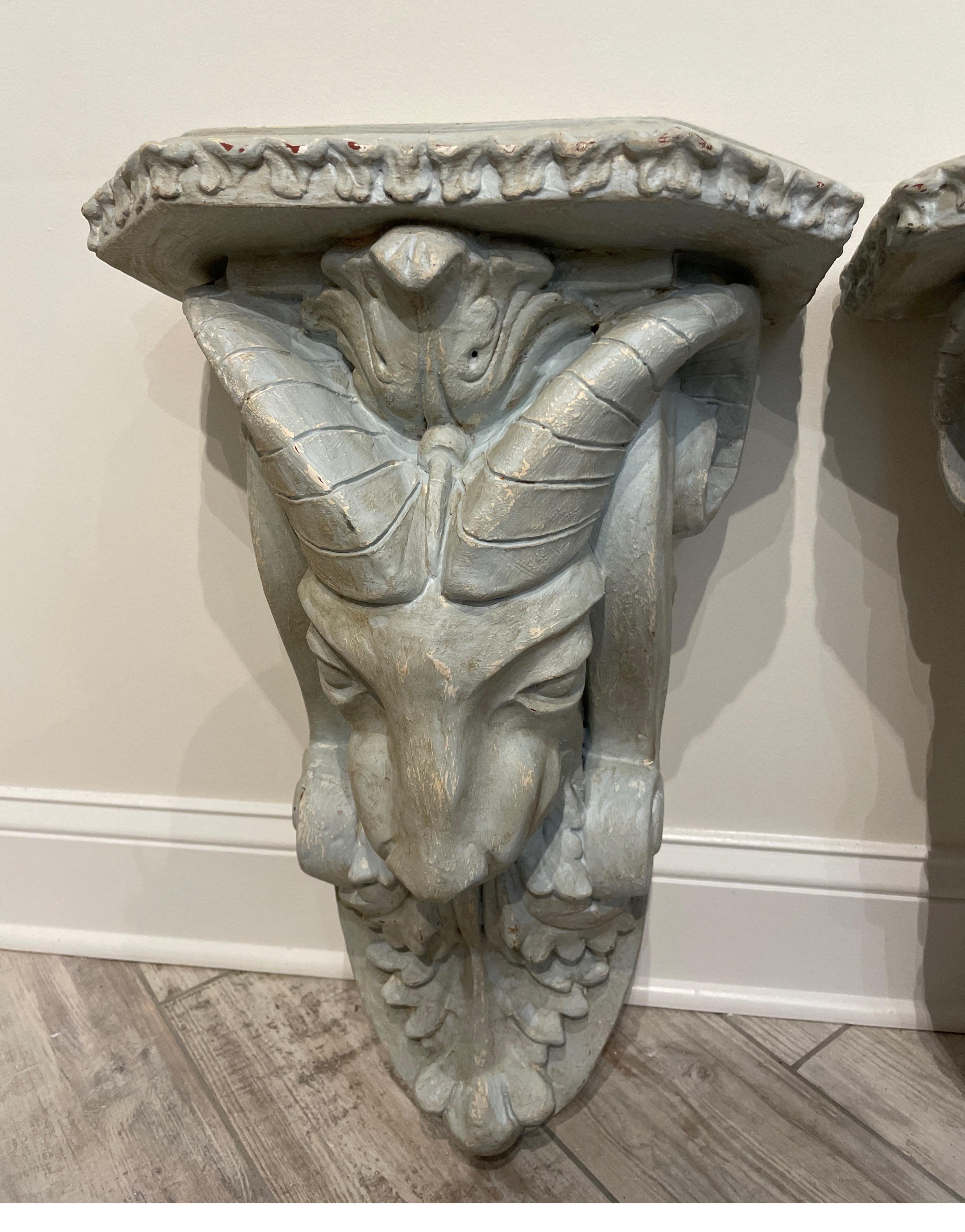 Italian Pair of Large Rams Head Wall Brackets For Sale