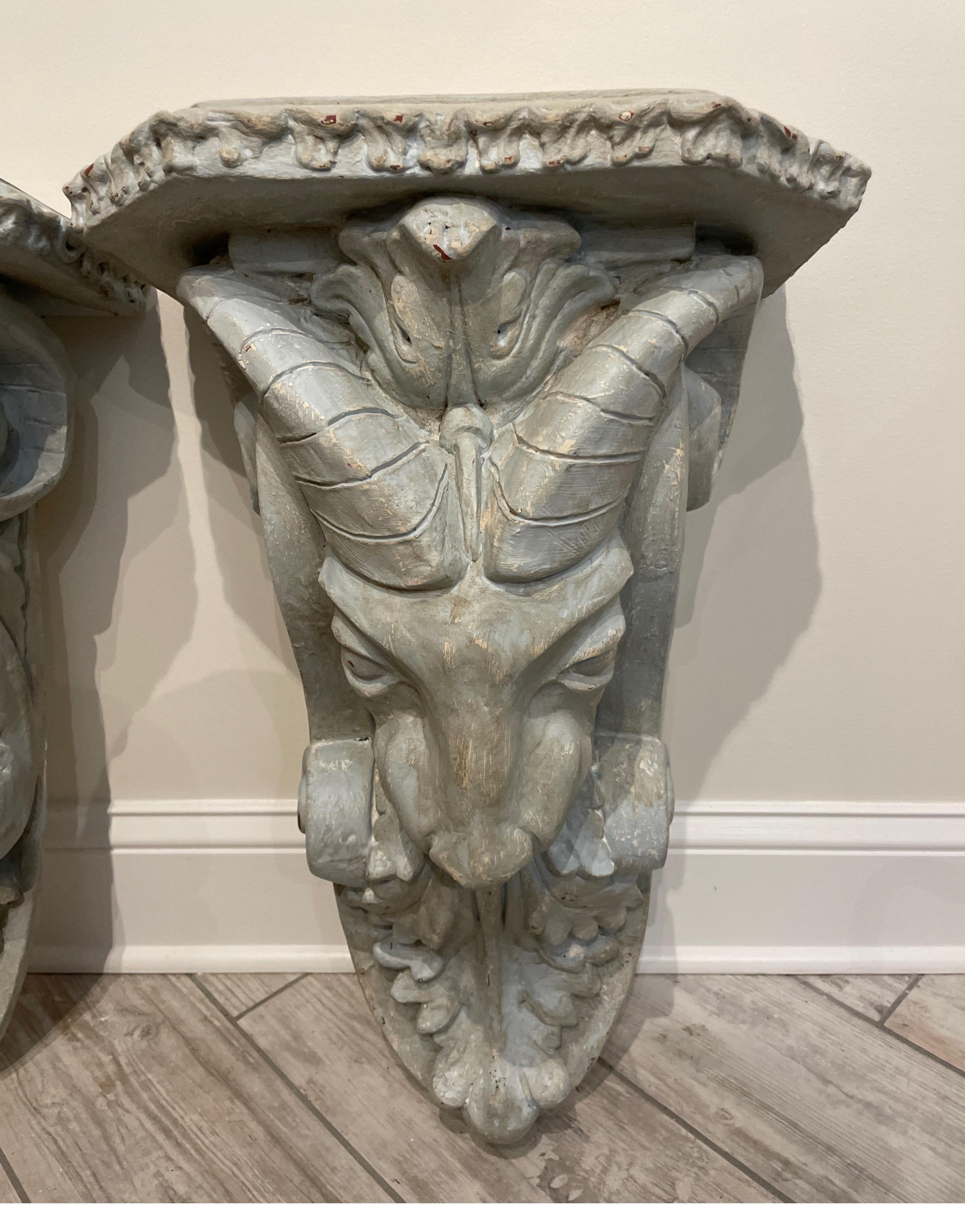 Pair of Large Rams Head Wall Brackets In Good Condition For Sale In West Palm Beach, FL