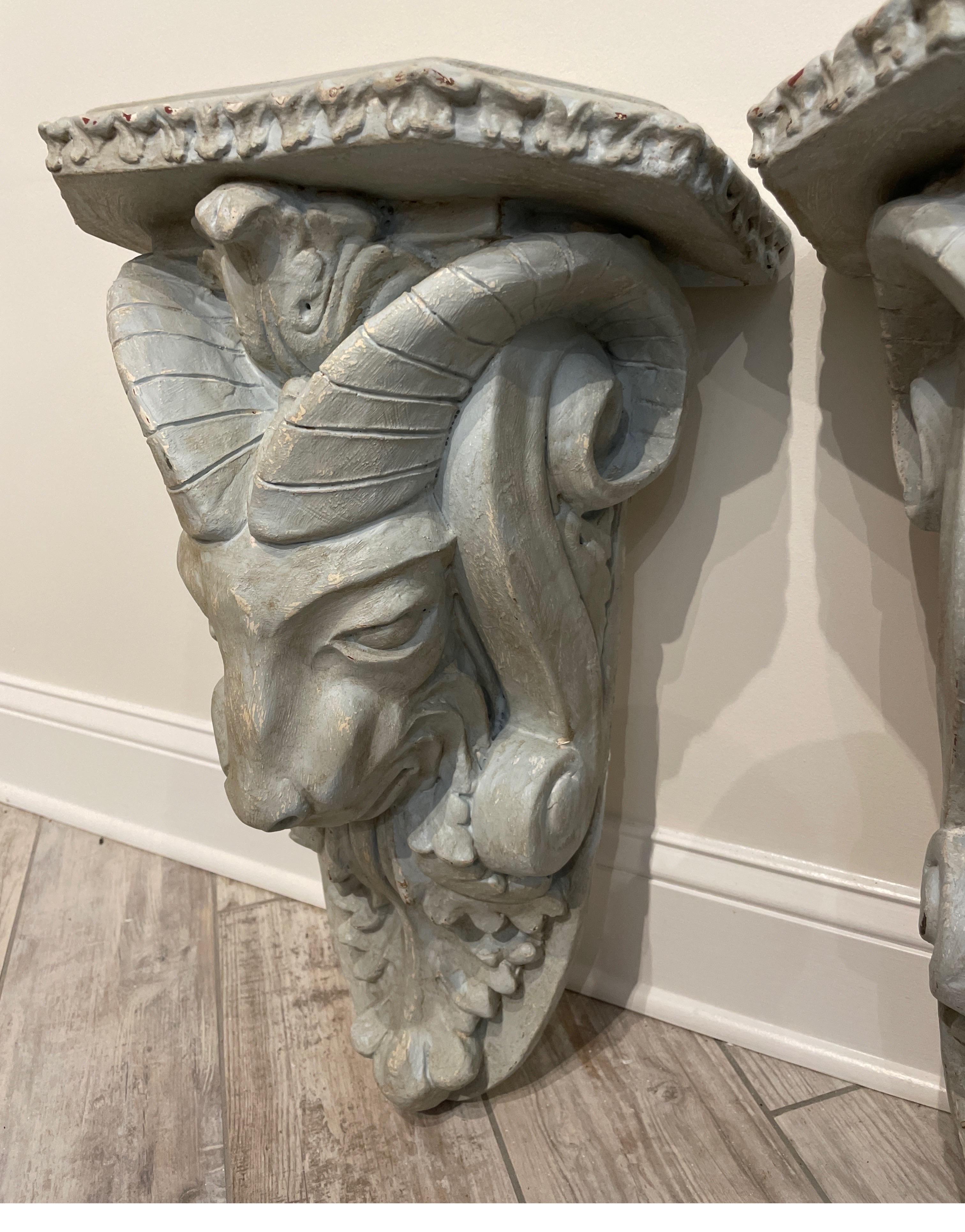20th Century Pair of Large Rams Head Wall Brackets For Sale