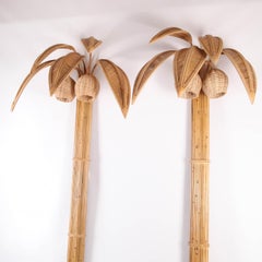 Pair of Large Rattan Coconut Tree/ Palm Tree Wall Lights