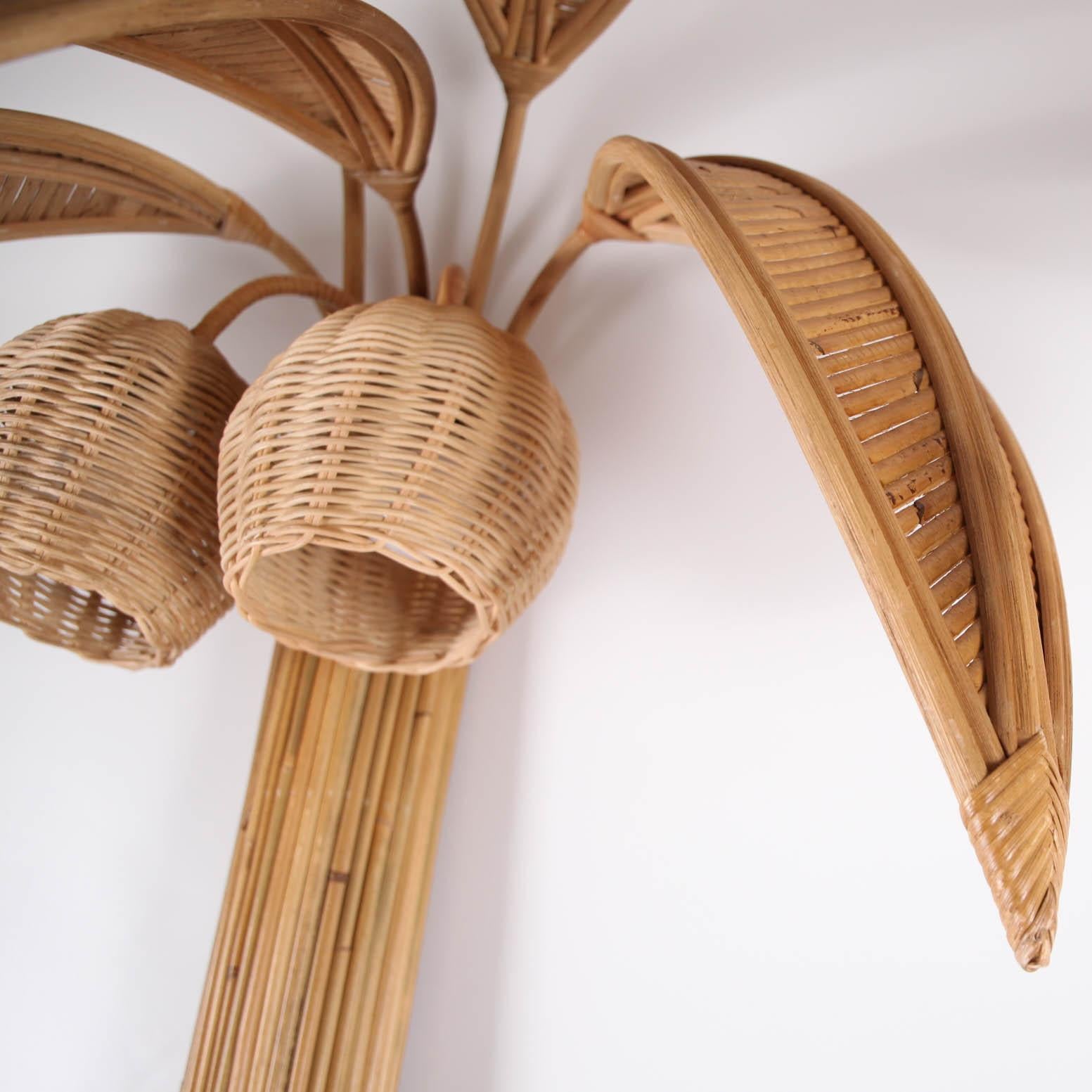 Mid-Century Modern Pair of Large Rattan Coconut Tree/ Palm Tree Wall Lights