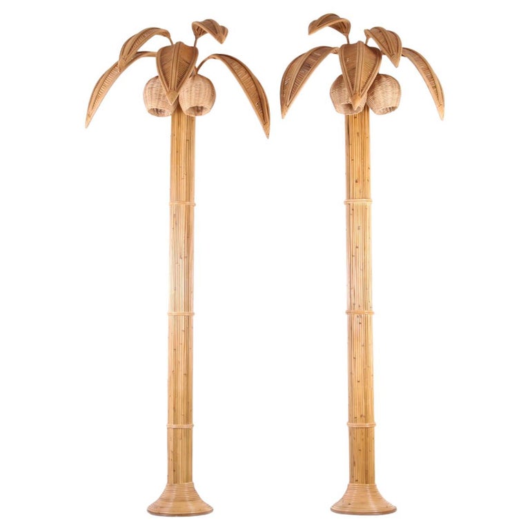 Pair of Large Rattan Coconut Tree/ Palm Tree Wall Lights For Sale at ...