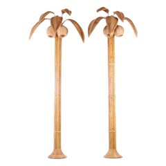 Pair of large rattan « palm trees/coconut trees wall lights »