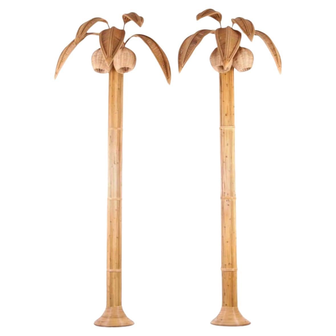 Paar große Rattan " Palmen/Kokosnussbäume Wandleuchten "