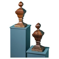 Pair of Large Reclaimed Newel Post Oak Finials Antique Pair of Large Reclaimed Newel Post Oak Finials