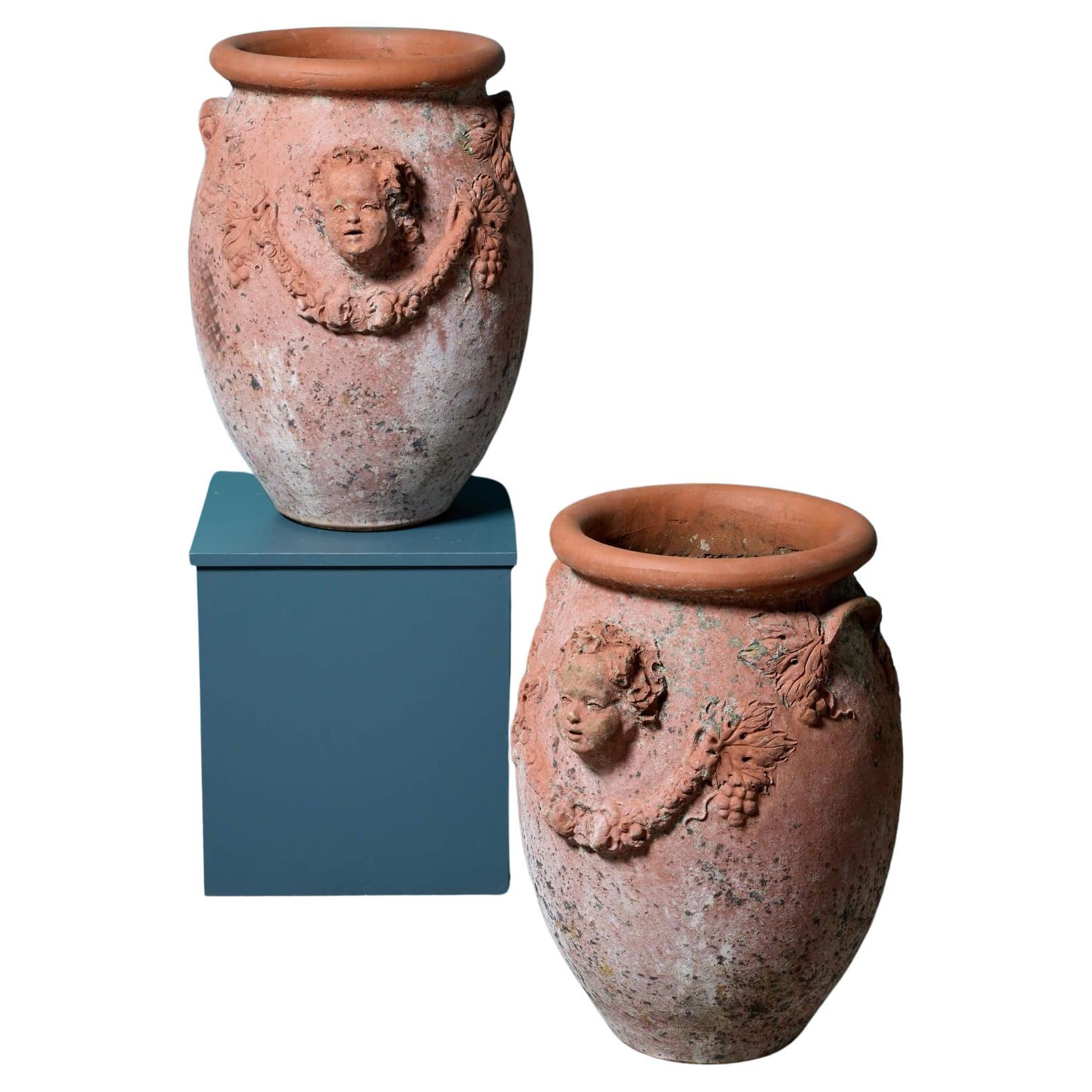 Pair of Large Reclaimed Terracotta Jardinieres For Sale