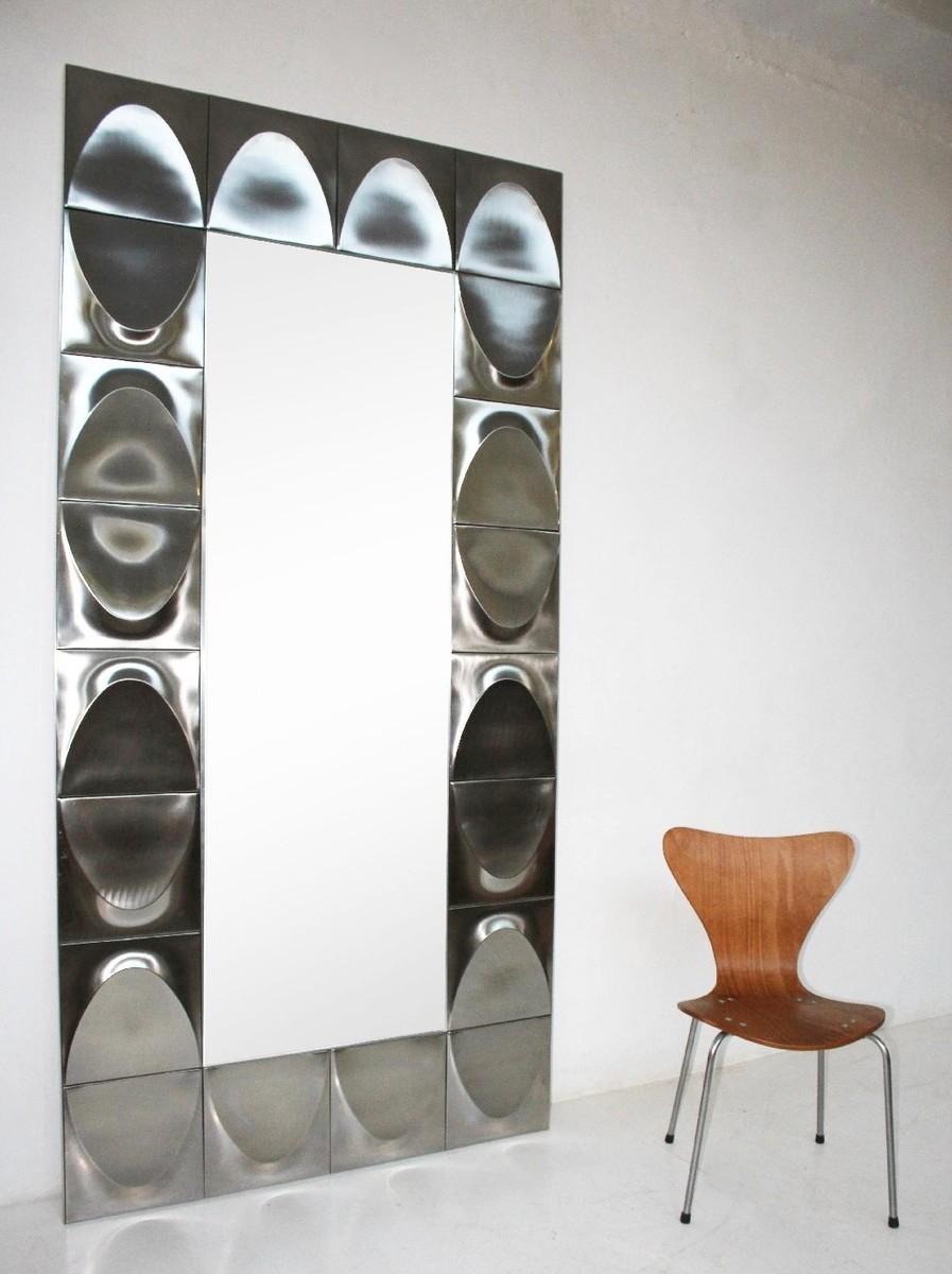 Mid-Century Modern Pair of Large Rectangular Chrome Mirrors