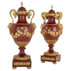 Pair of Large Red Marble and Ormolu Vases by Dasson