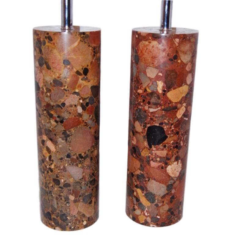 Pair of Large Red Marble Lamps