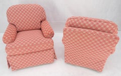 Pair of Large Red & White Upholstery Club Lounge Chairs & Matching Ottoman MINT