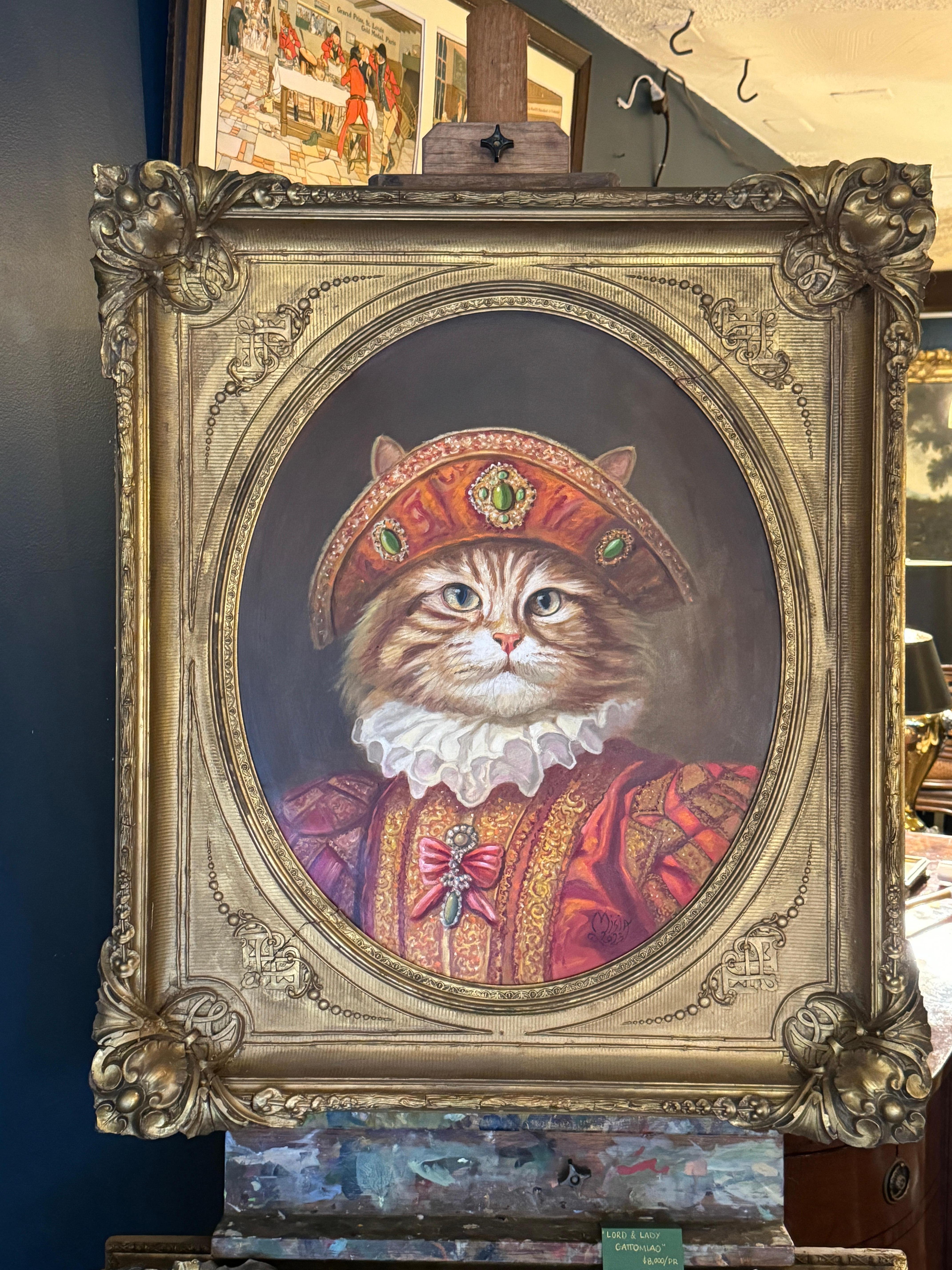 Paar große königliche Katzengemälde von Anthony Barham, gerahmt in antiken Rahmen (Renaissance) im Angebot