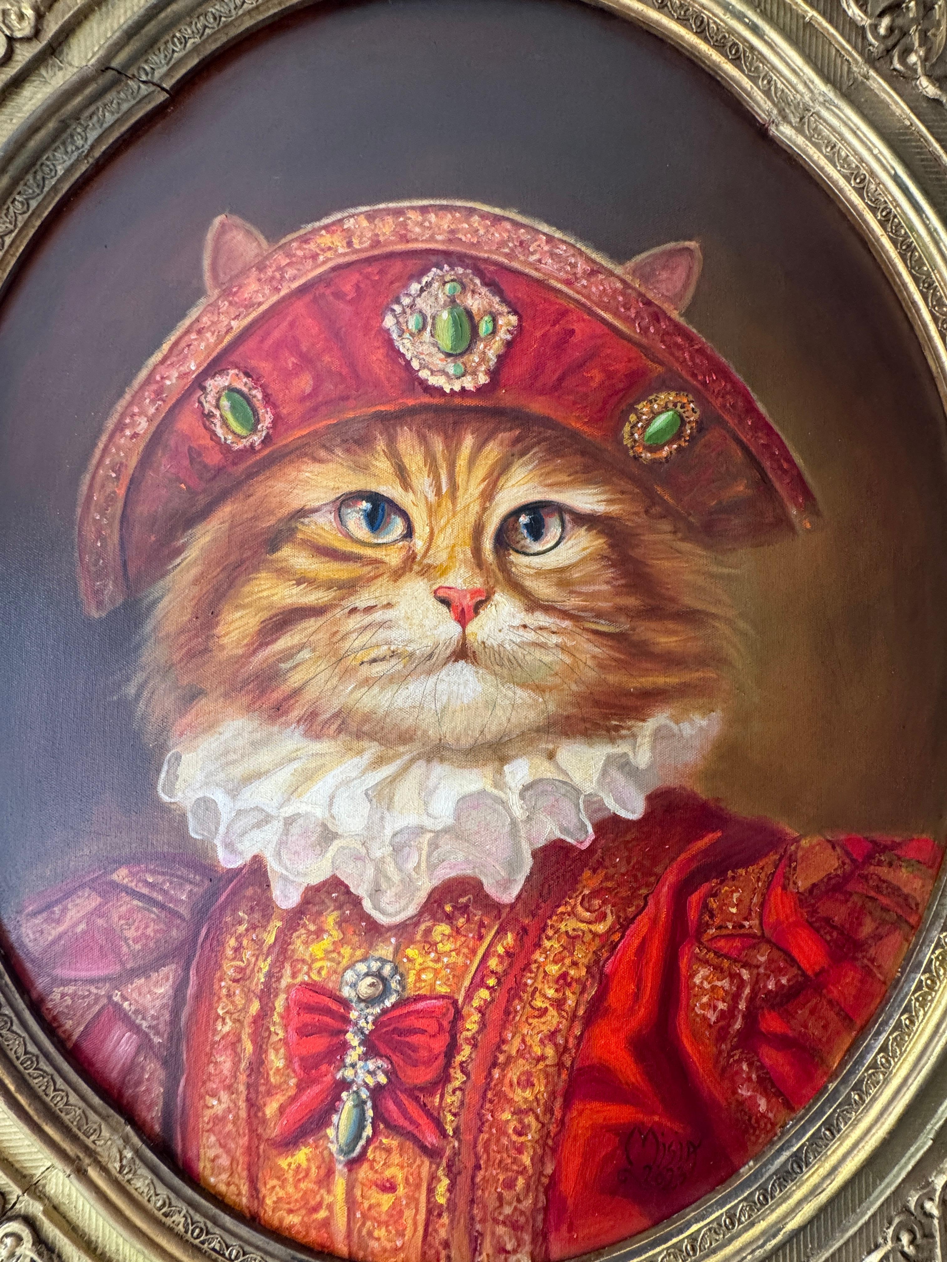 Paar große königliche Katzengemälde von Anthony Barham, gerahmt in antiken Rahmen (Leinwand) im Angebot