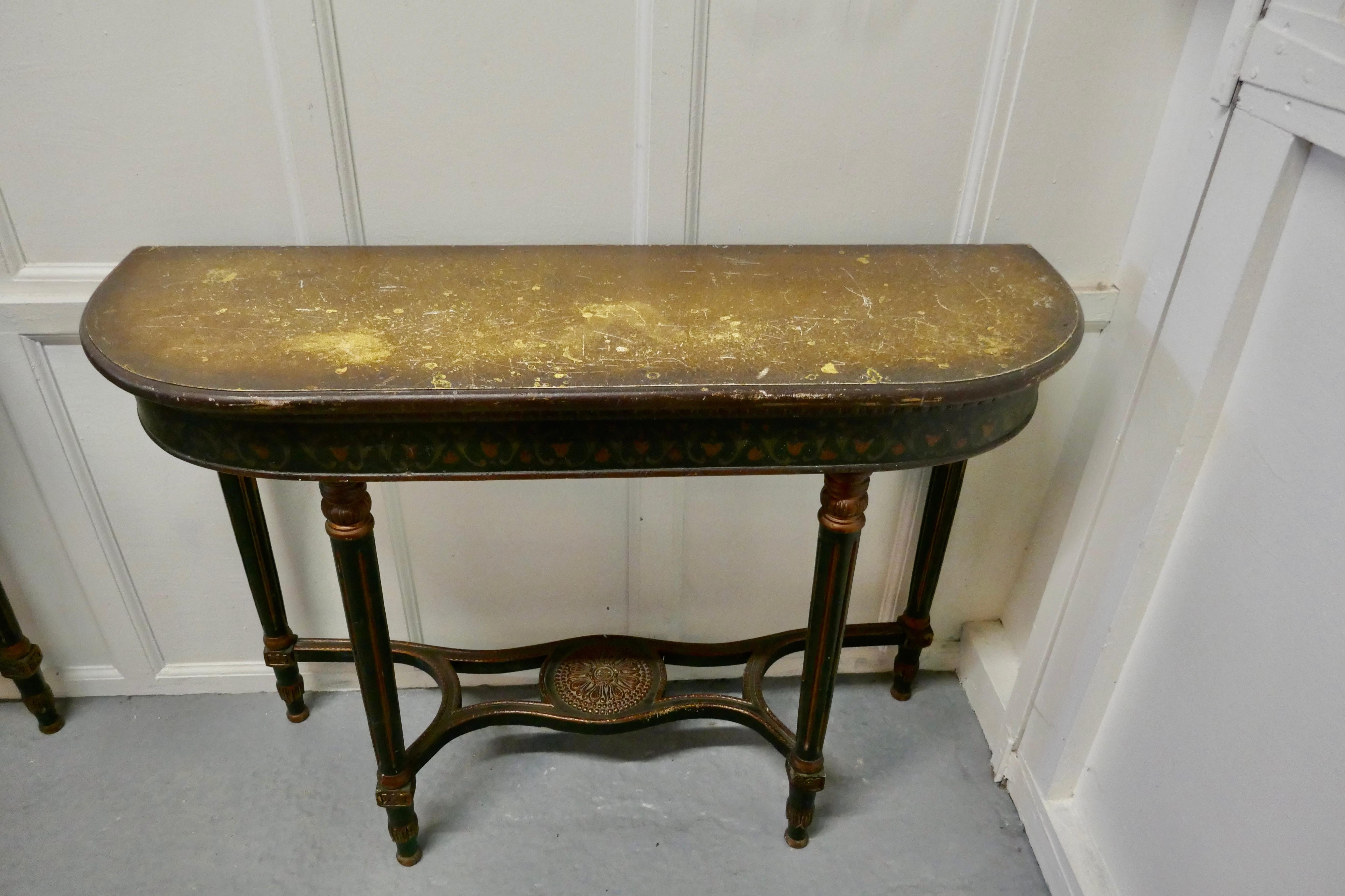 Pair of Large Regency Style Painted Console Tables  1