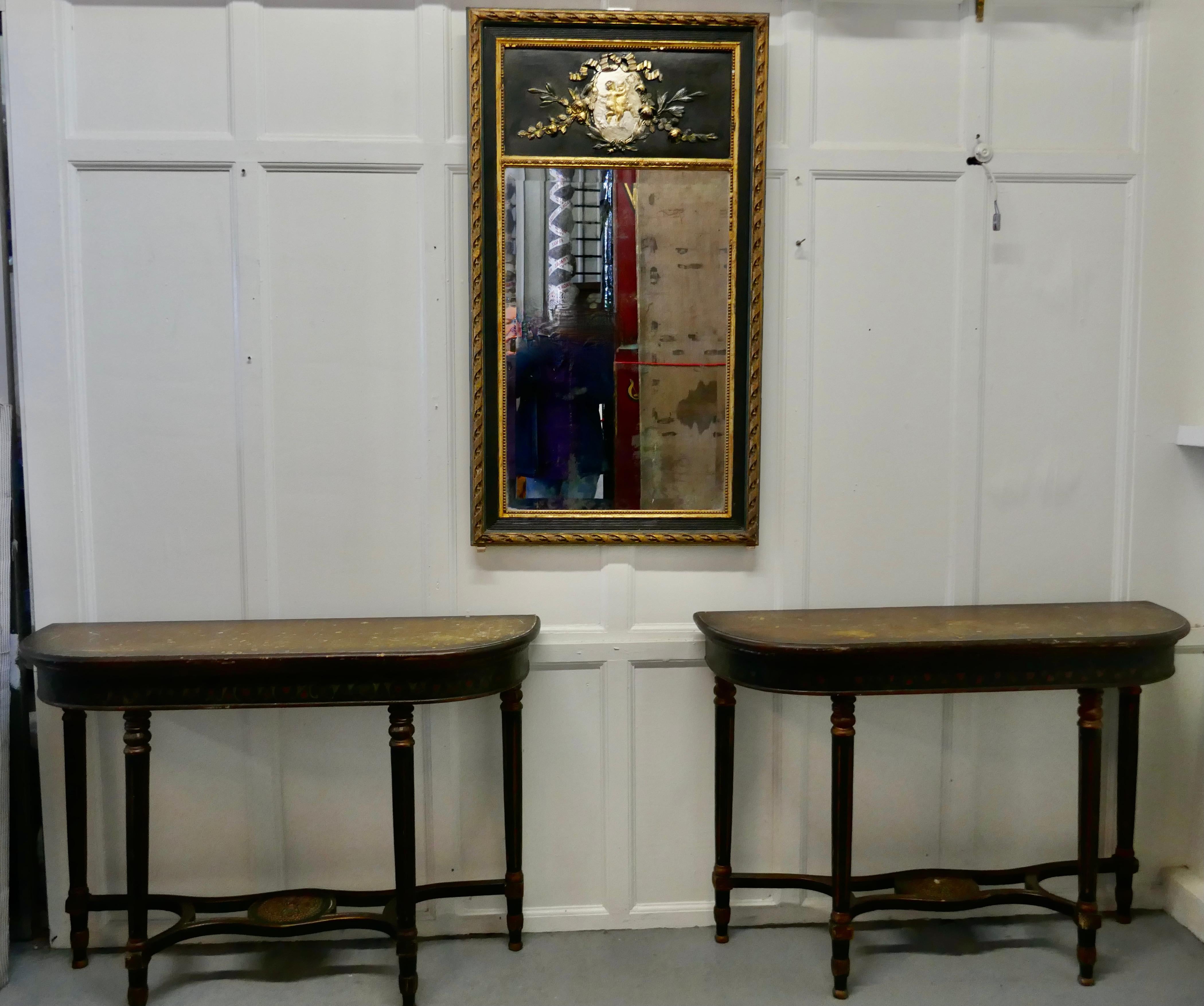 Pair of Large Regency Style Painted Console Tables  2