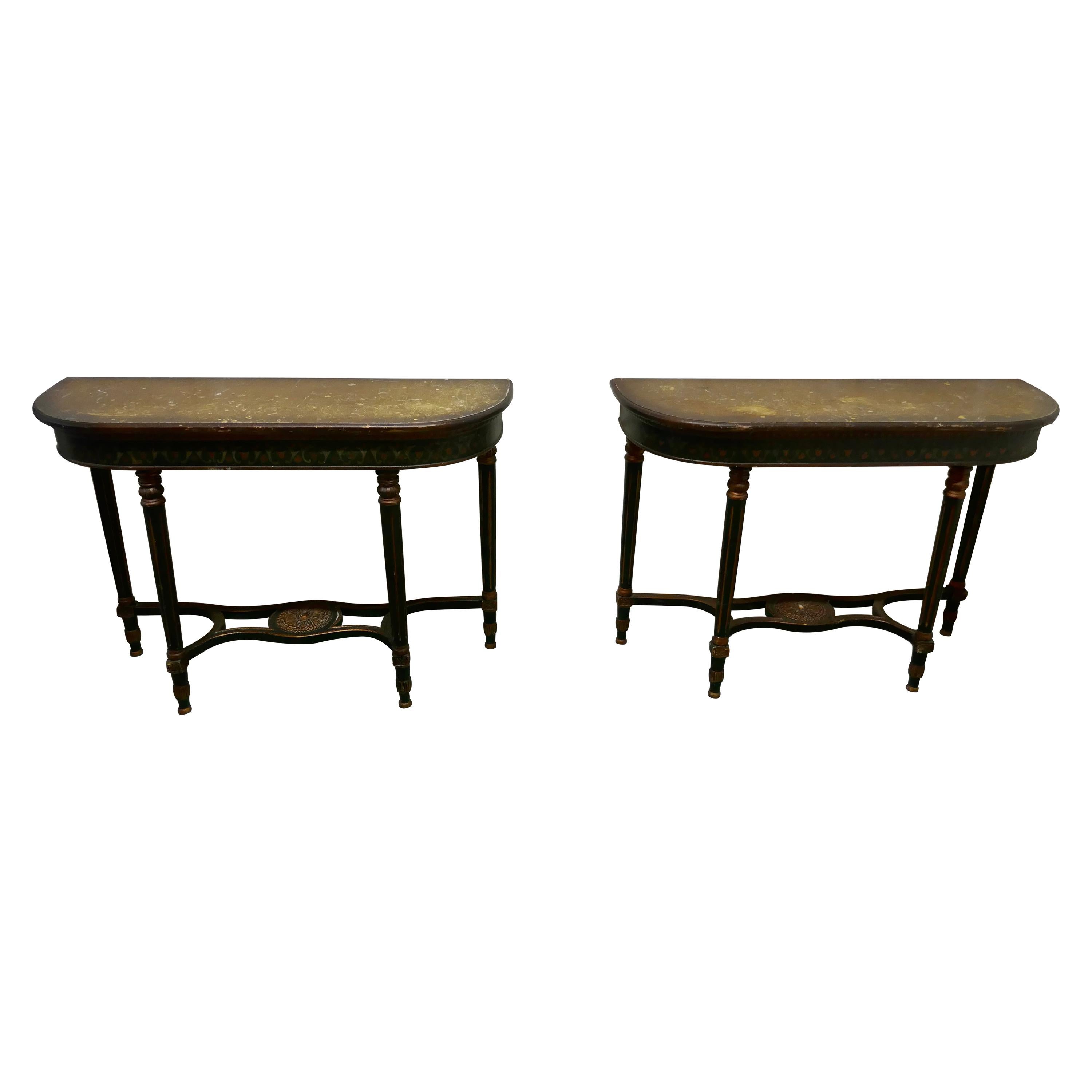 Pair of Large Regency Style Painted Console Tables 