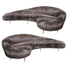 Pair of Large Right and Left Curved Sofas in the Style of Ico Parisi, 1950-1959