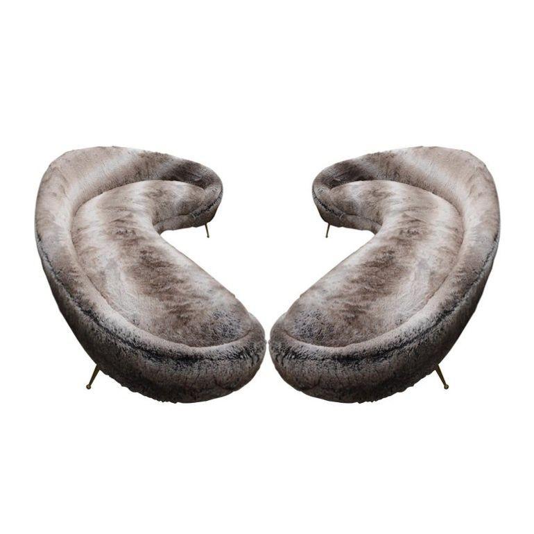 Pair of large righand left curved sofas in the style of Ico Parisi, 1950-1959 Italy.