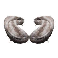 Pair of Large Right and Left Curved Sofas in the Style of Ico Parisi, 1950-1959