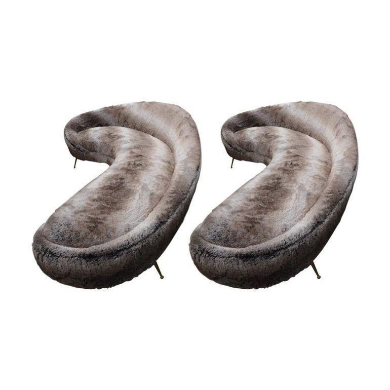 Pair of Large Right and Left Curved Sofas in the Style of Ico Parisi, 1950-1959 For Sale 2